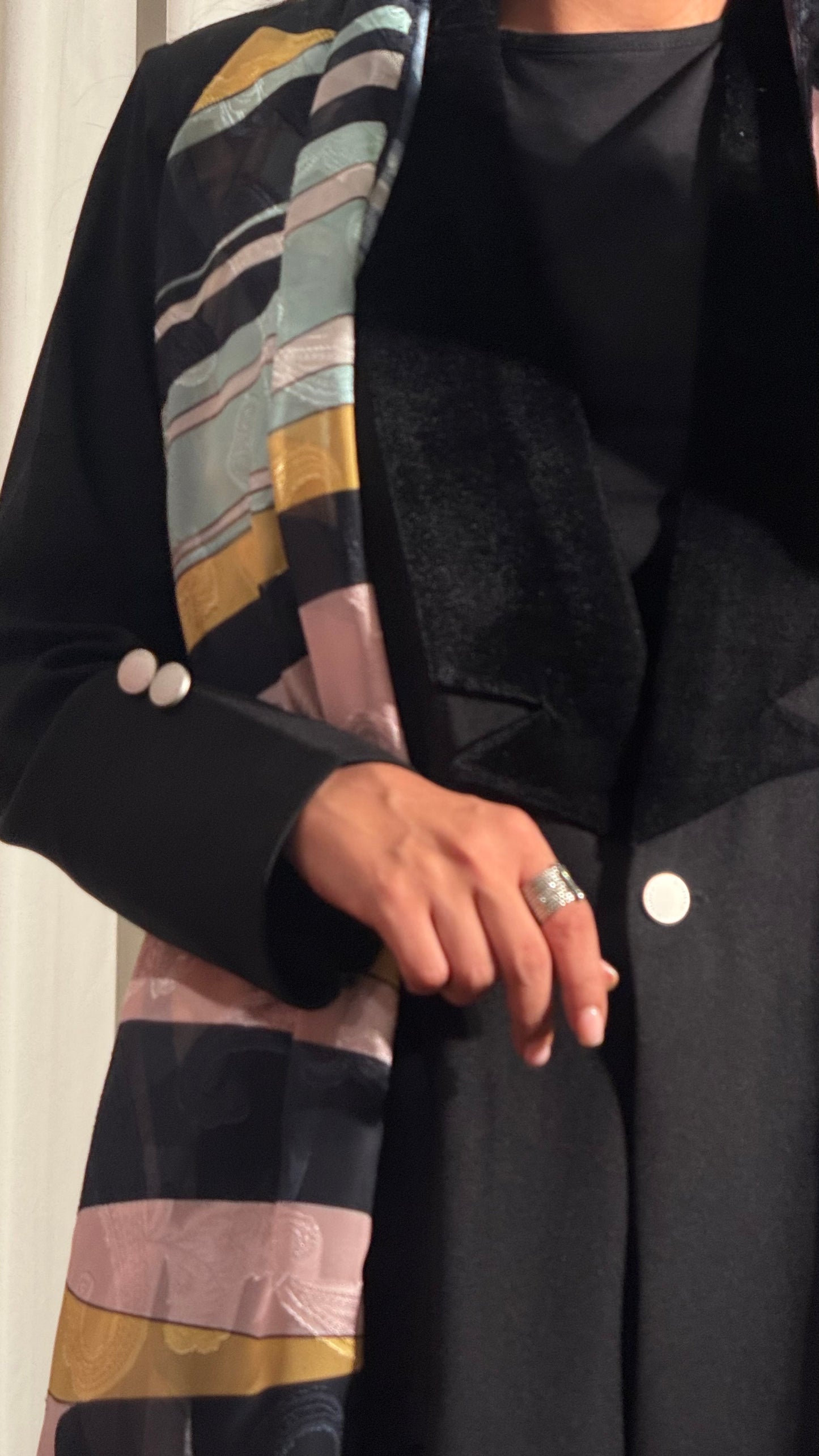 LS189  Black Blazer A Cut Summer  Abaya