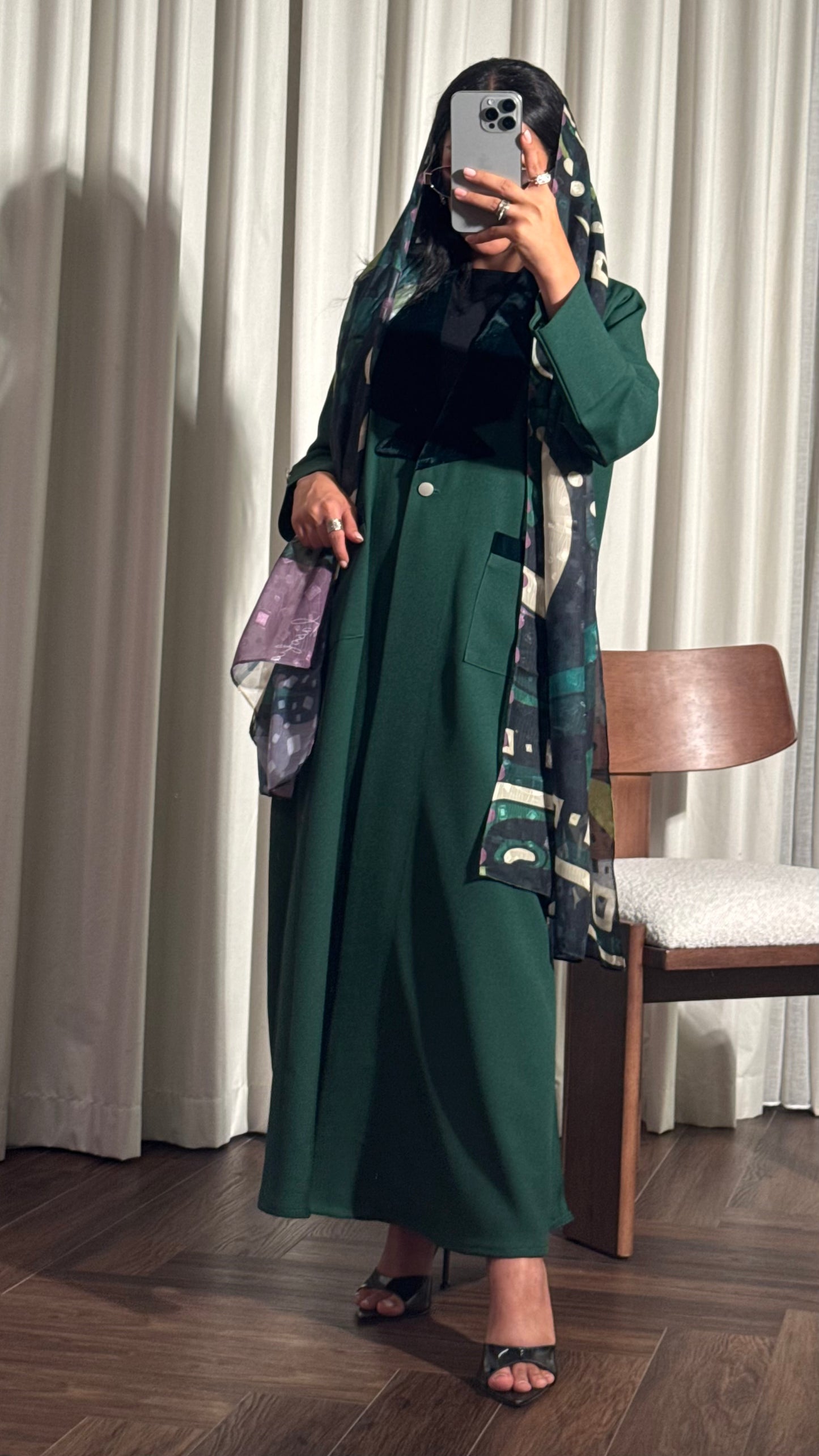 LS187 green Blazer A Cut Summer Abaya