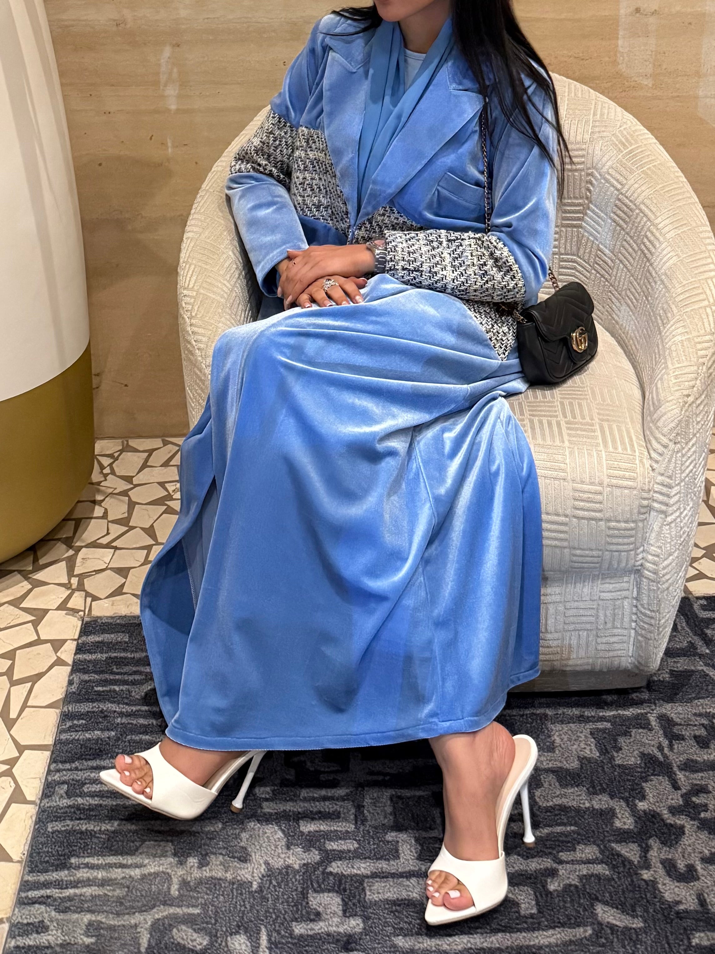 LS198 Blue Blazer Cut Summer velvet Abaya (Copy)