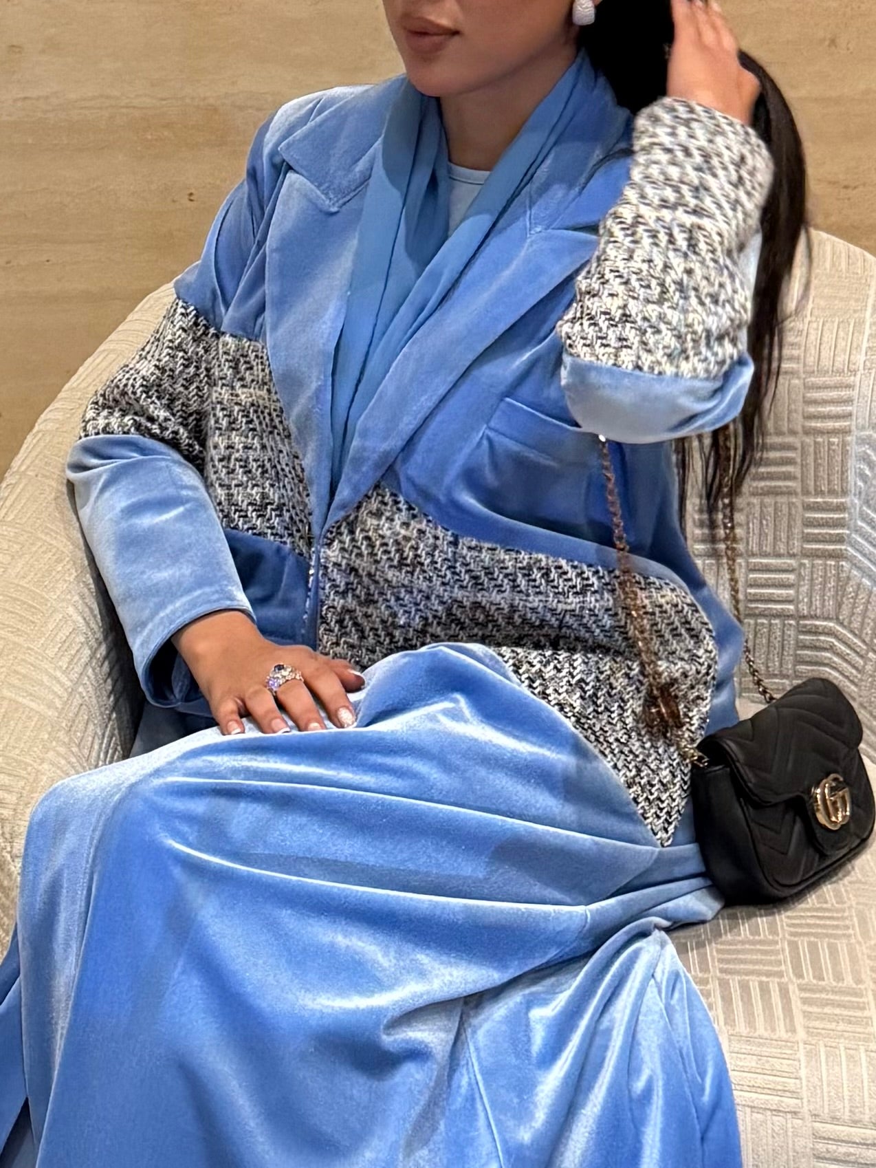 LS198 Blue Blazer Cut Summer velvet Abaya (Copy)