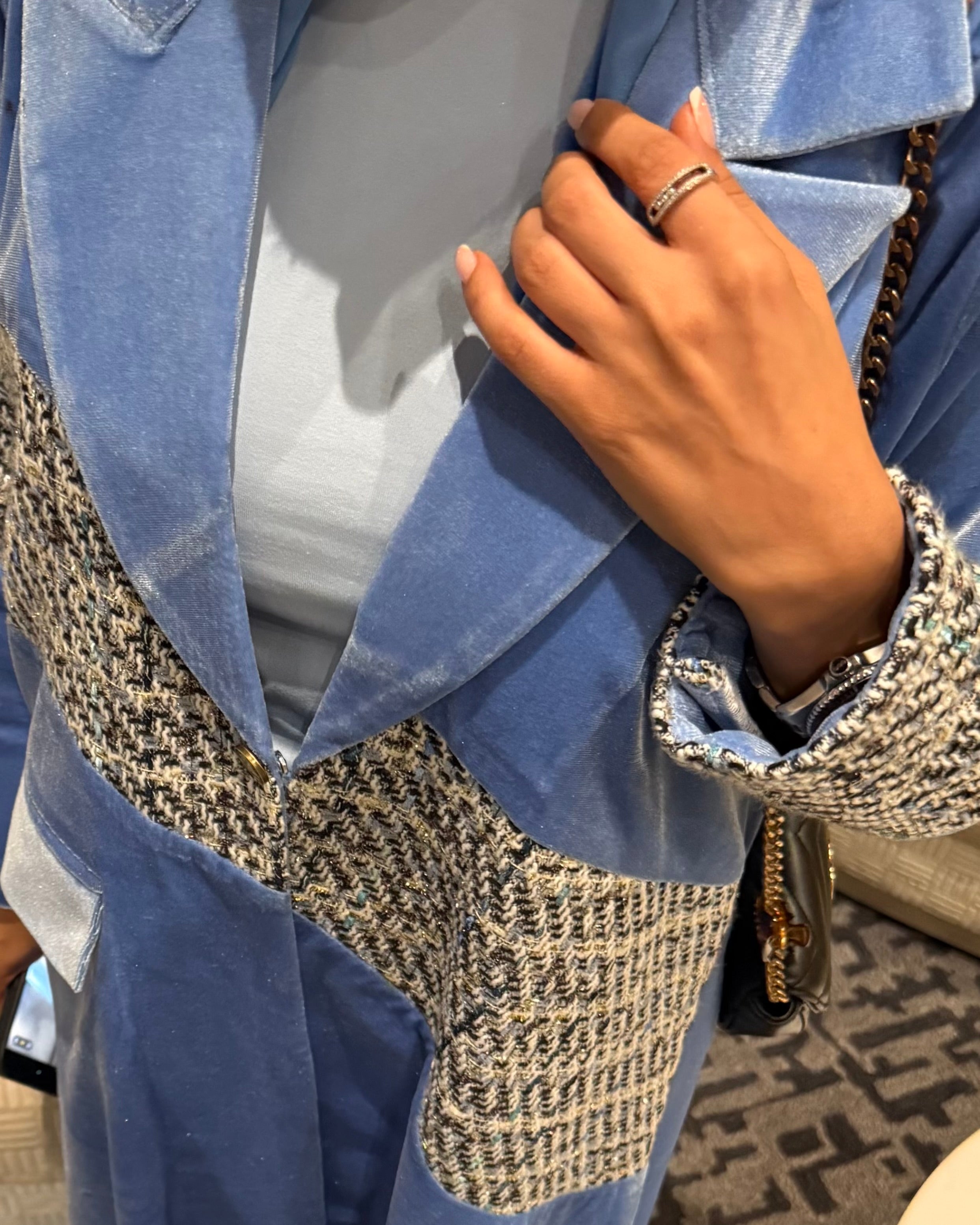 LS198 Blue Blazer Cut Summer velvet Abaya (Copy)