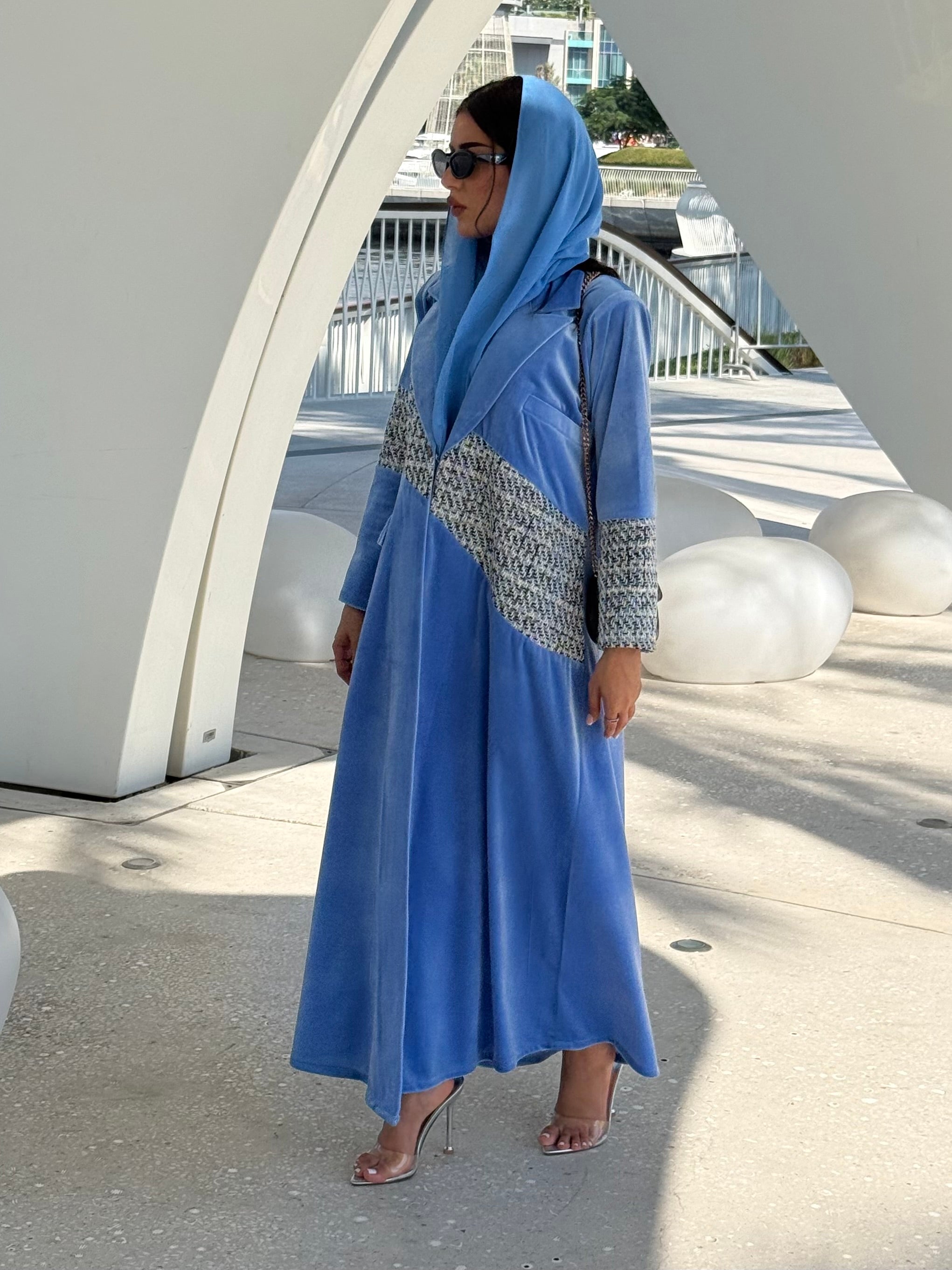 LS198 Blue Blazer Cut Summer velvet Abaya (Copy)