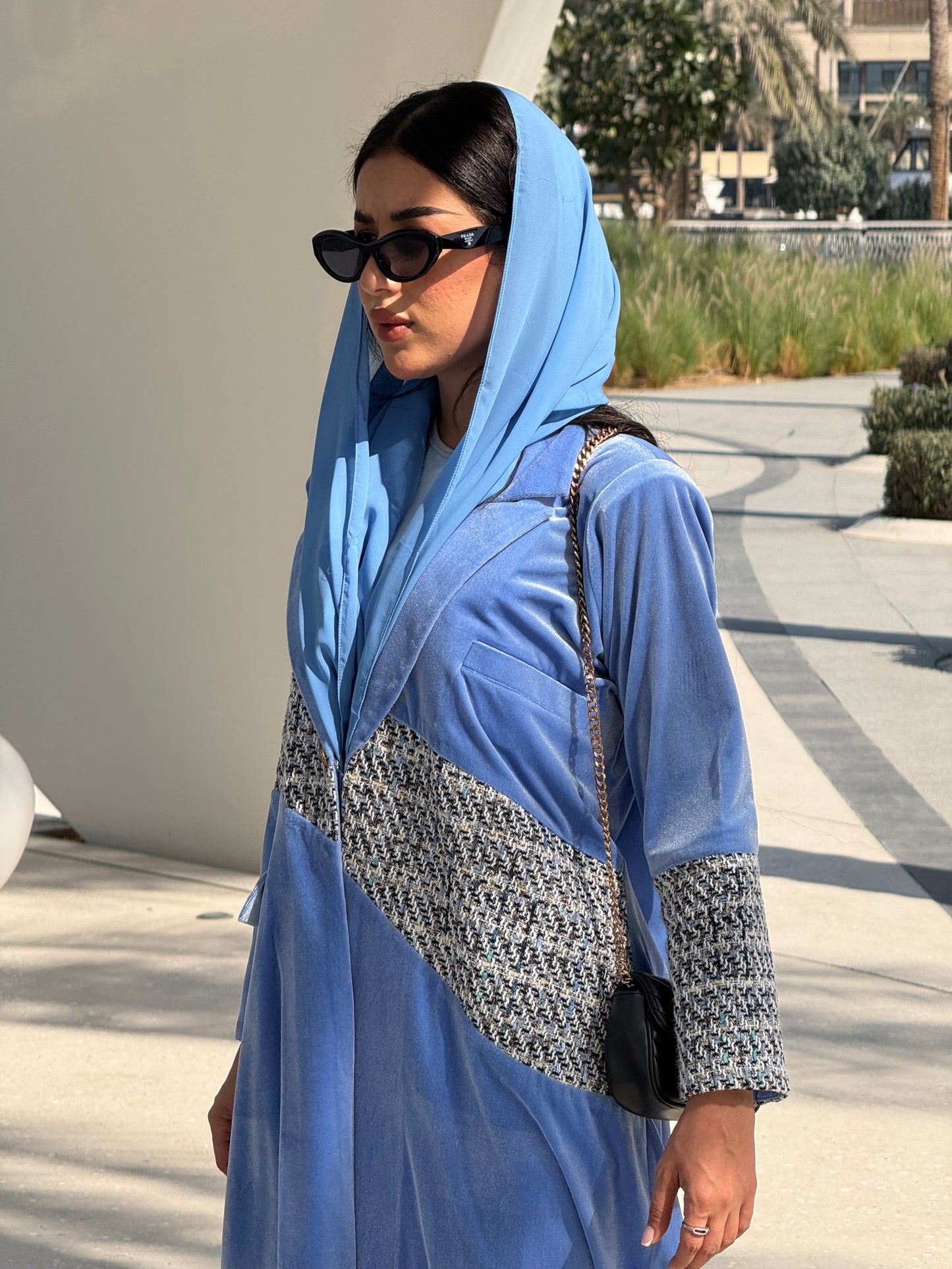 LS198 Blue Blazer Cut Summer velvet Abaya (Copy)