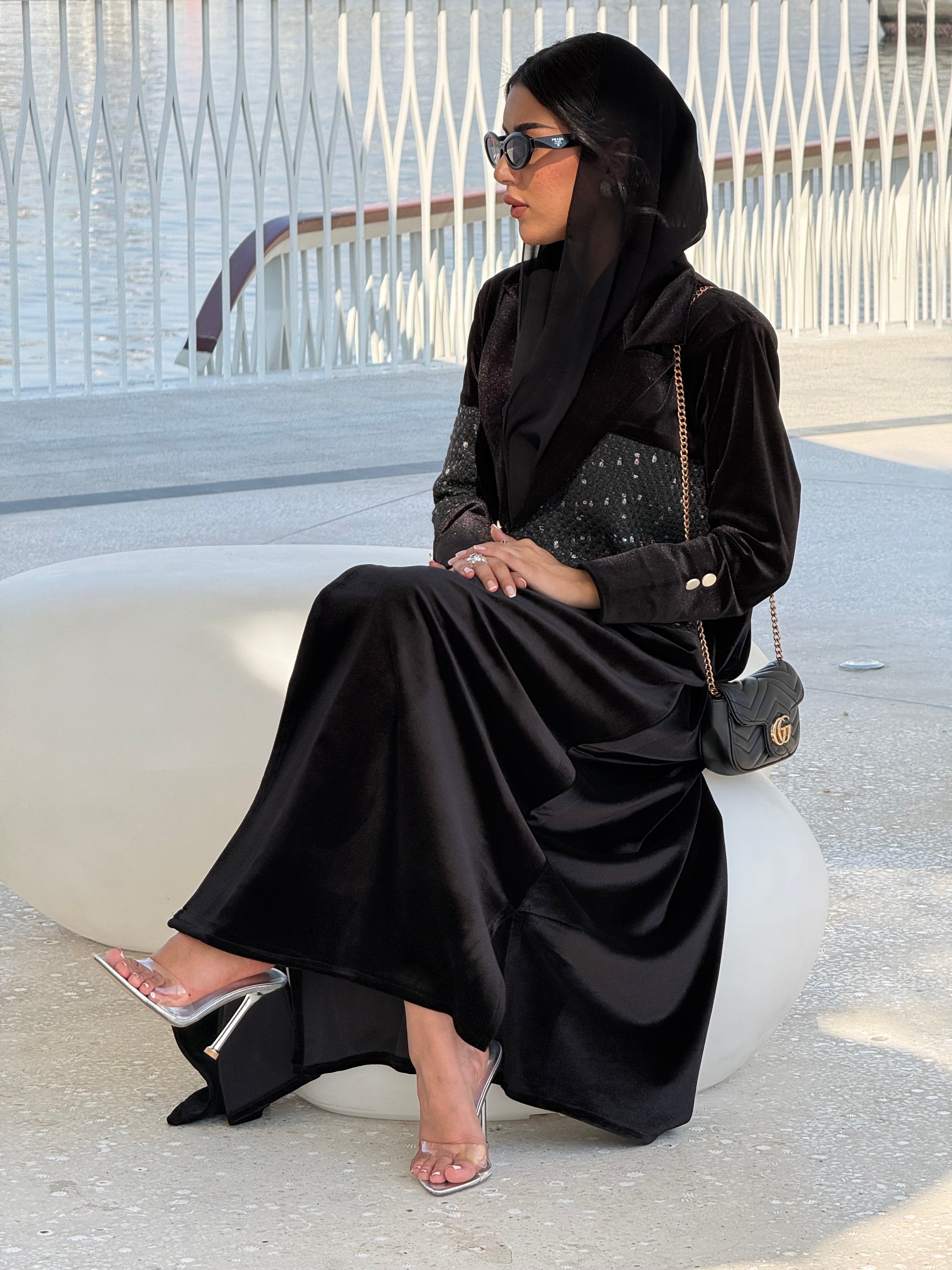 LS197 Black Blazer Cut Summer velvet Abaya (Copy)