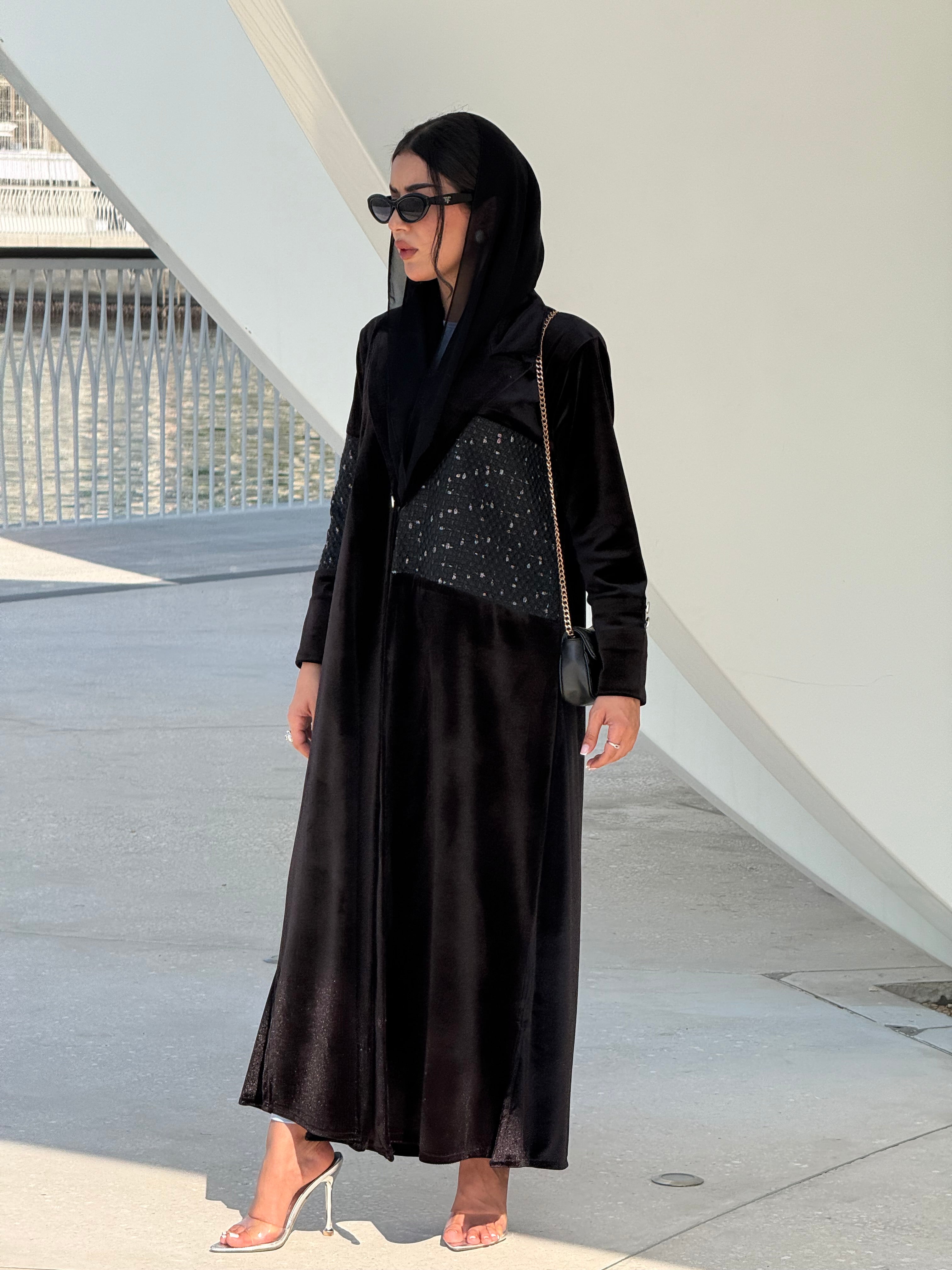 LS197 Black Blazer Cut Summer velvet Abaya (Copy)