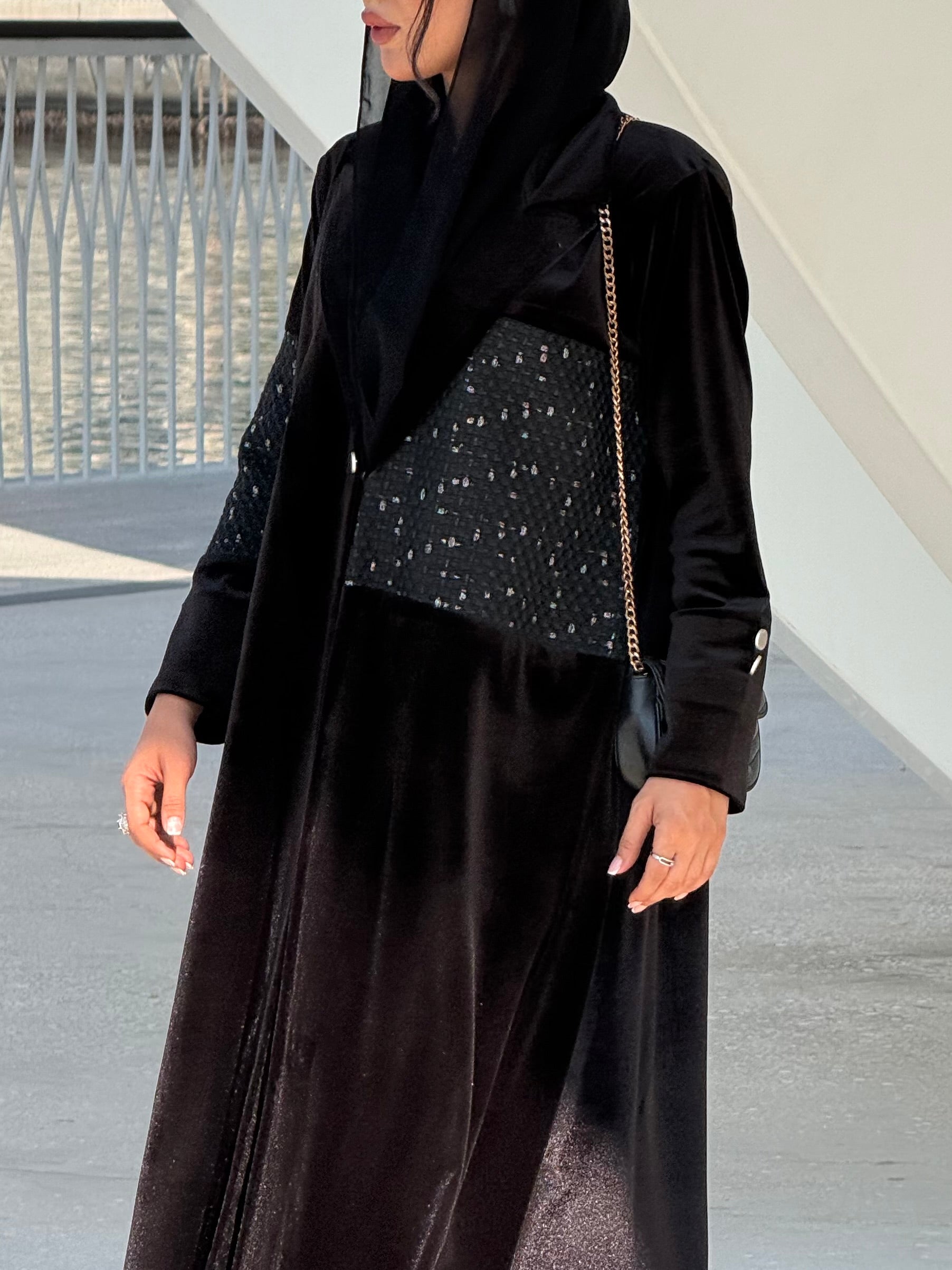 LS197 Black Blazer Cut Summer velvet Abaya (Copy)