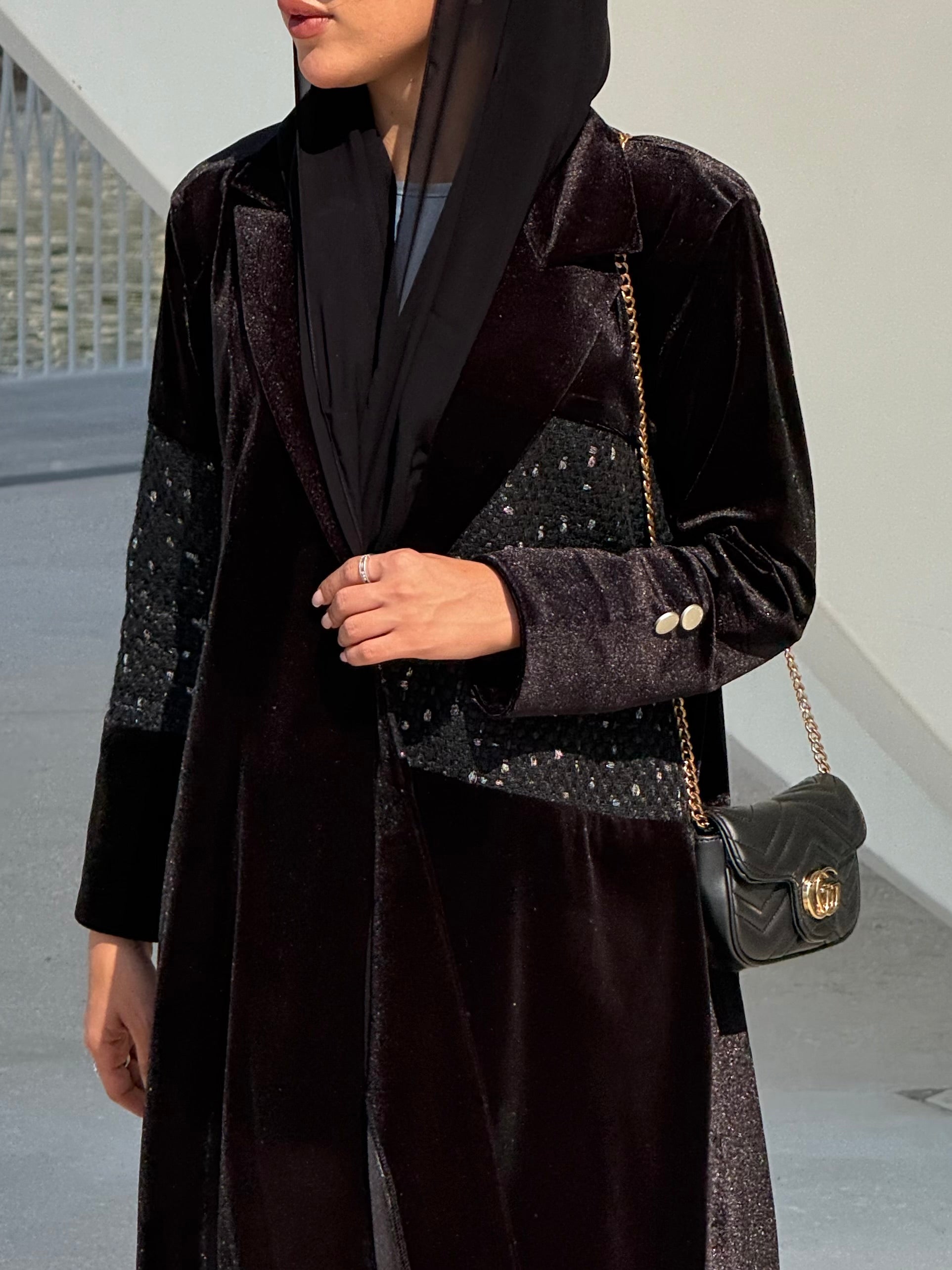 LS197 Black Blazer Cut Summer velvet Abaya (Copy)