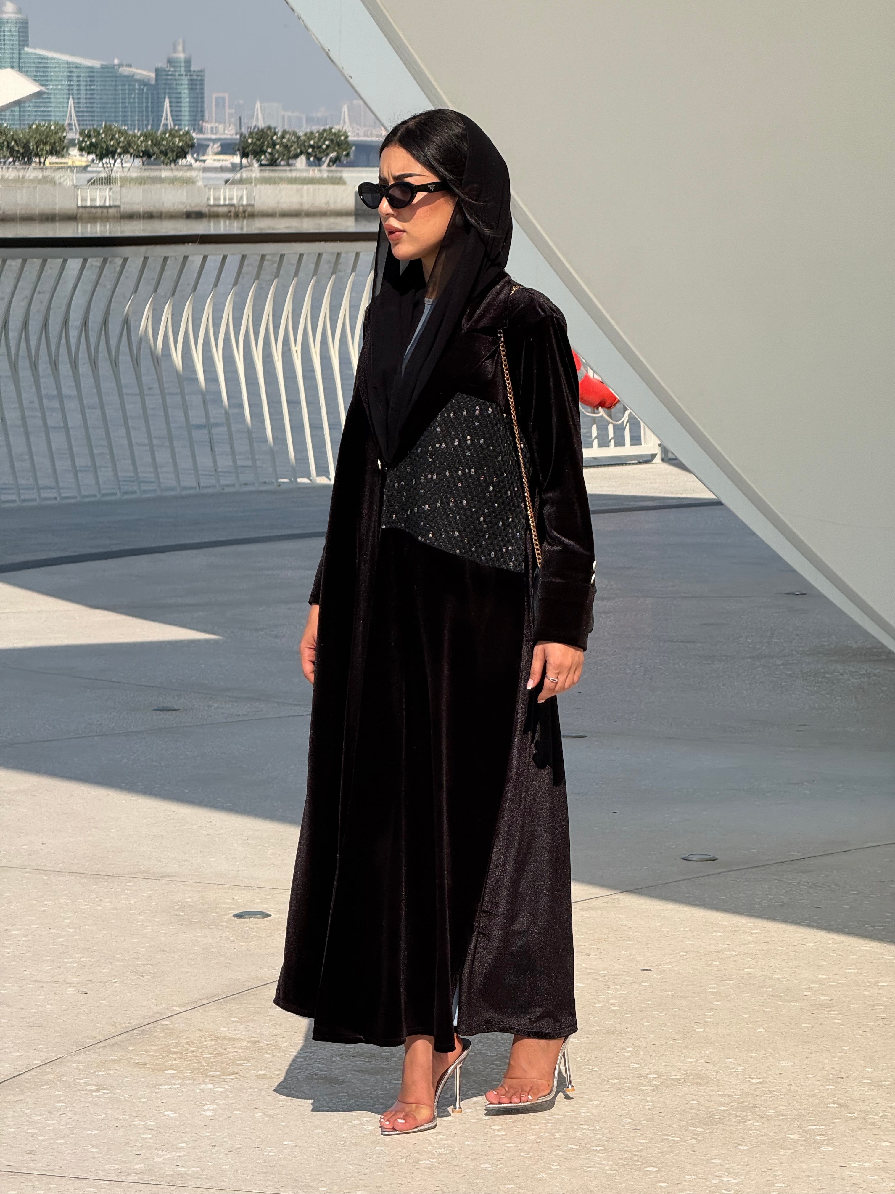 LS197 Black Blazer Cut Summer velvet Abaya (Copy)