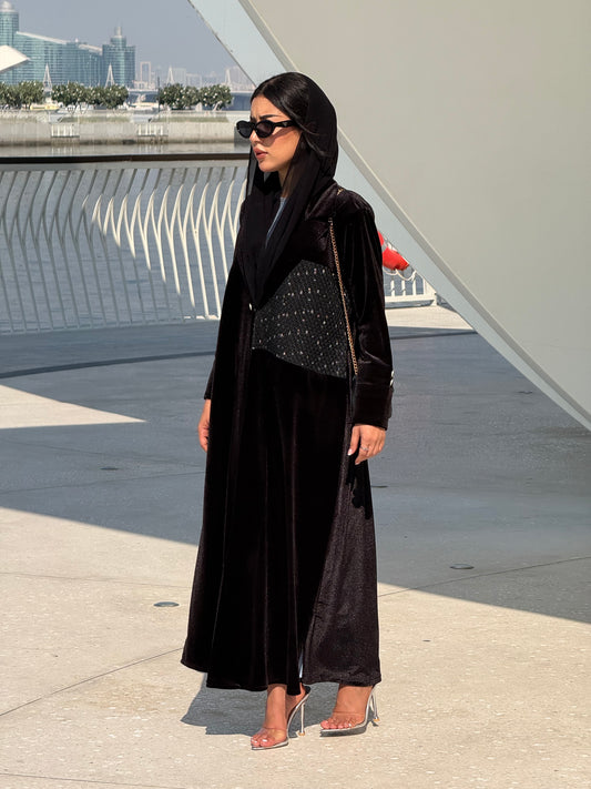 LS197 Black Blazer Cut Summer velvet Abaya (Copy)