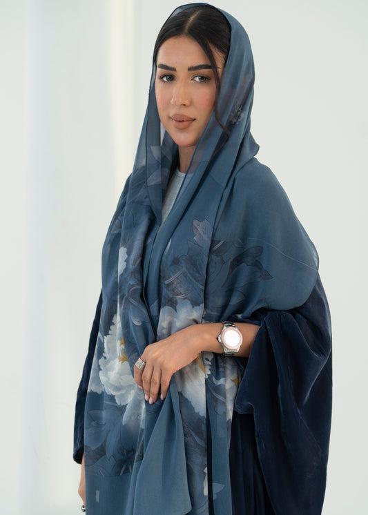 LS199 navy Bisht Cut Summer velvet Abaya
