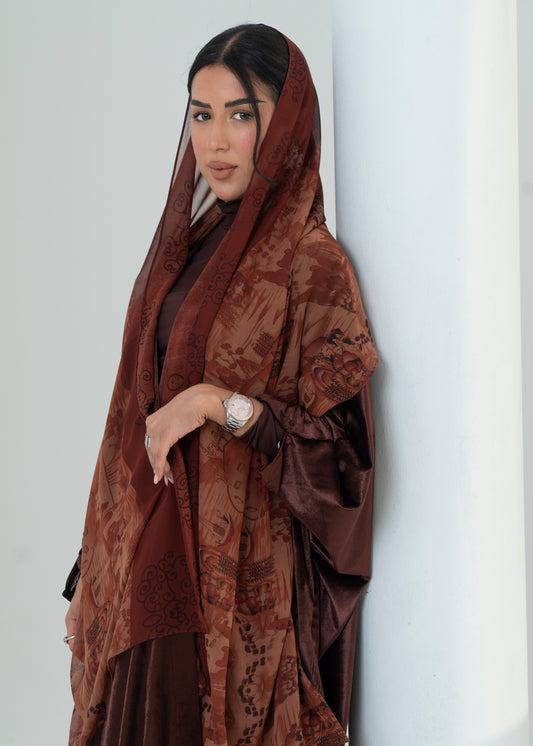 LS195 Brown Bisht Cut velvet Summer  Abaya