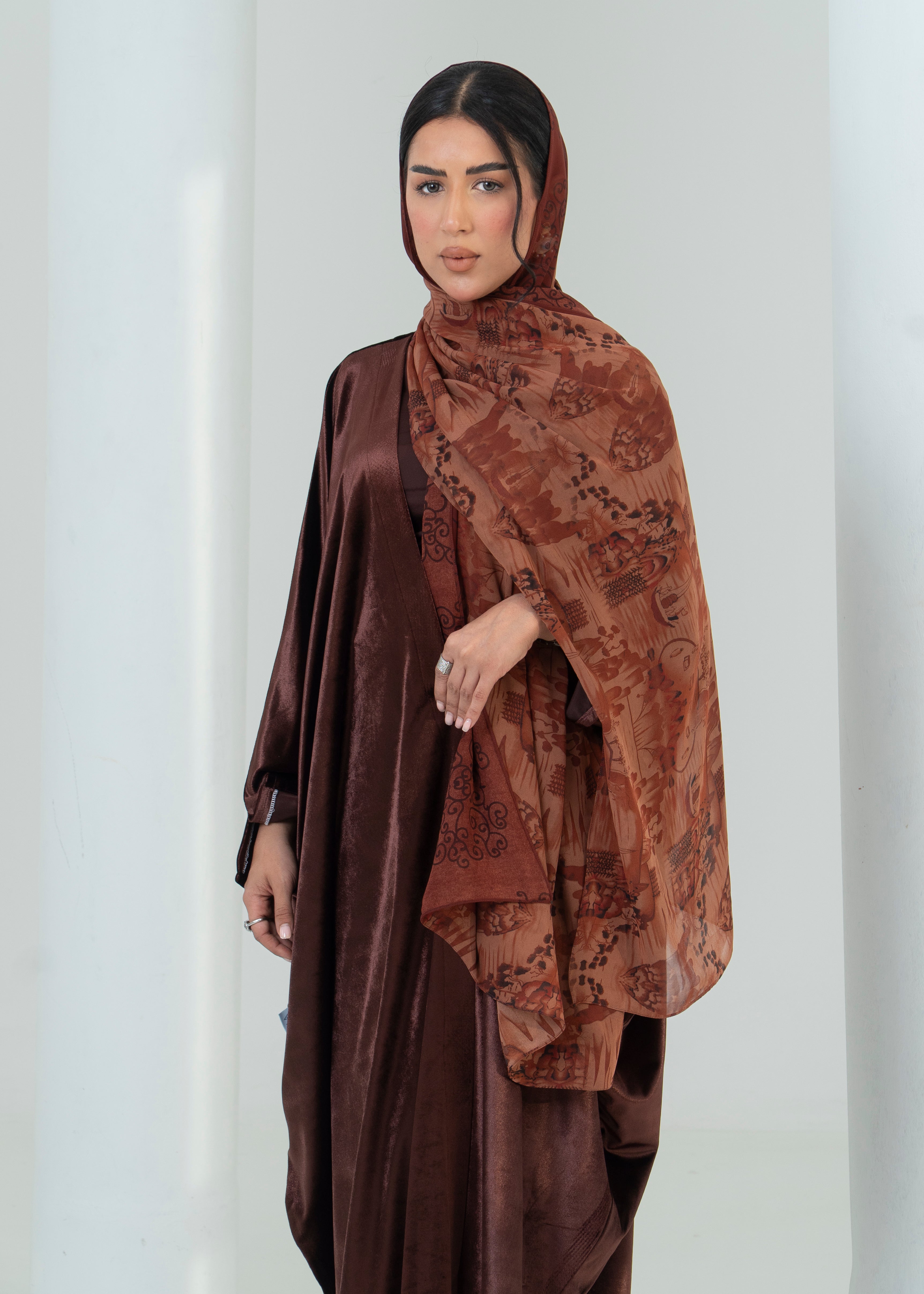 LS195 Brown Bisht Cut velvet Summer  Abaya