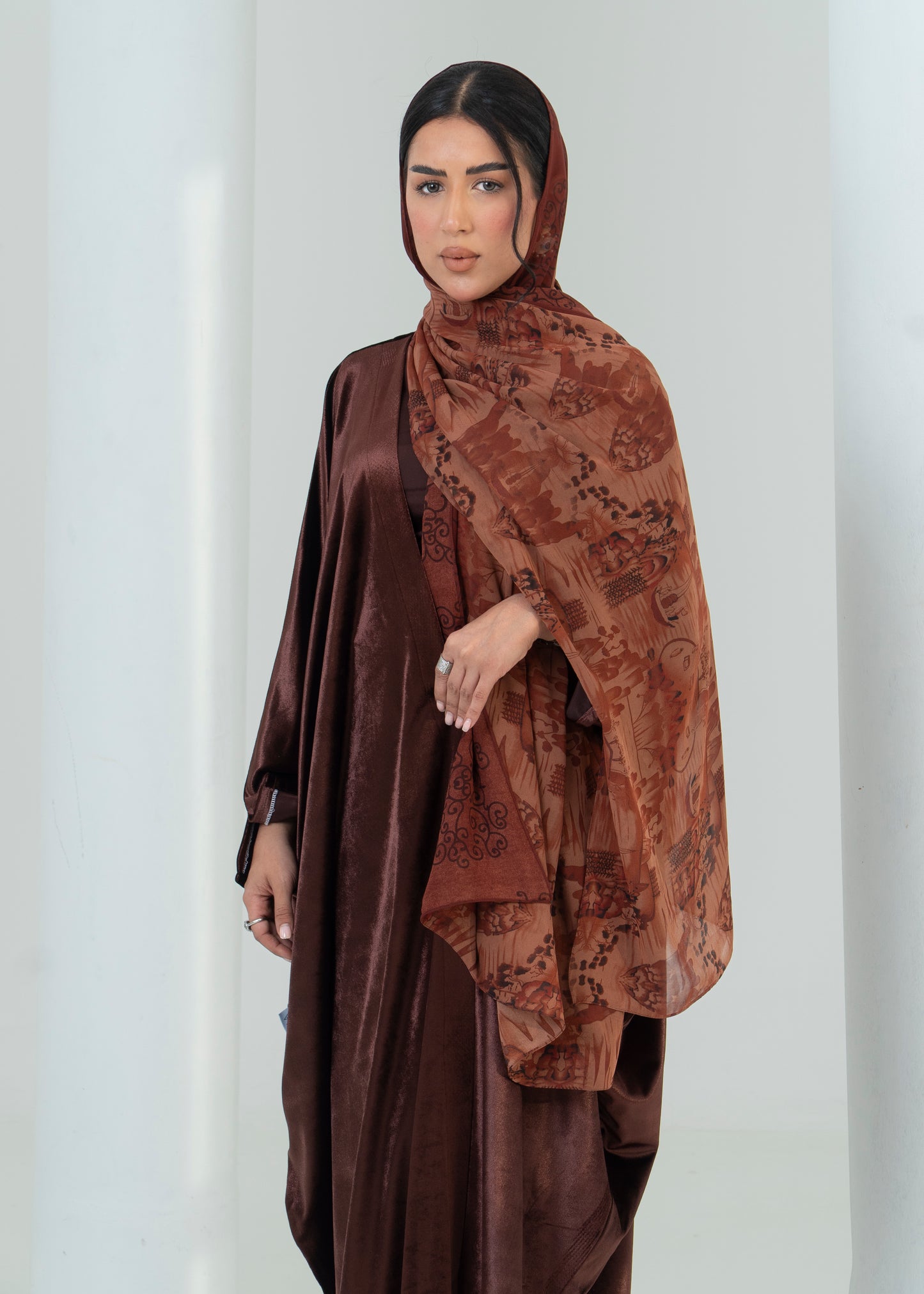 LS195 Brown Bisht Cut velvet Summer  Abaya