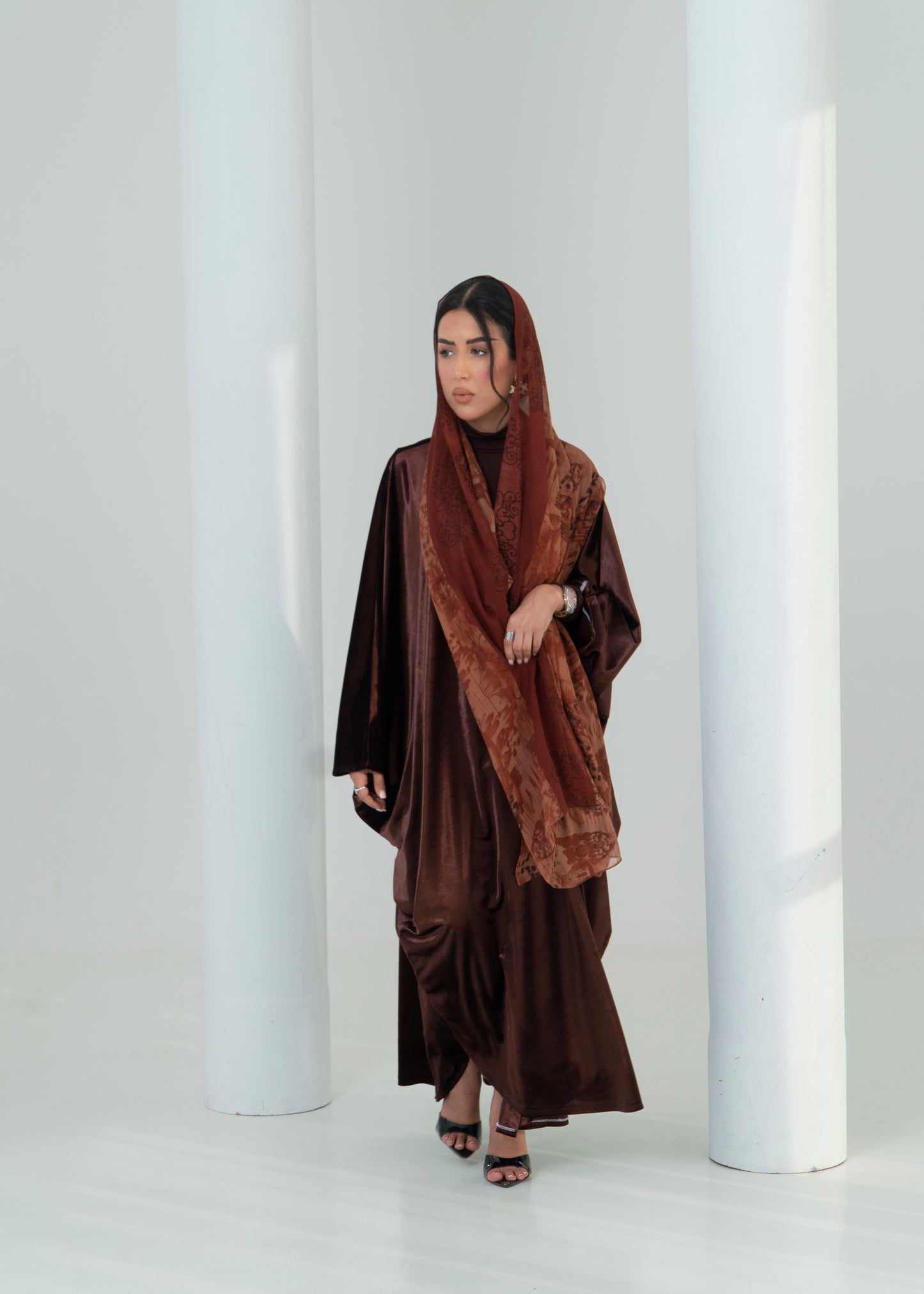 LS195 Brown Bisht Cut velvet Summer  Abaya