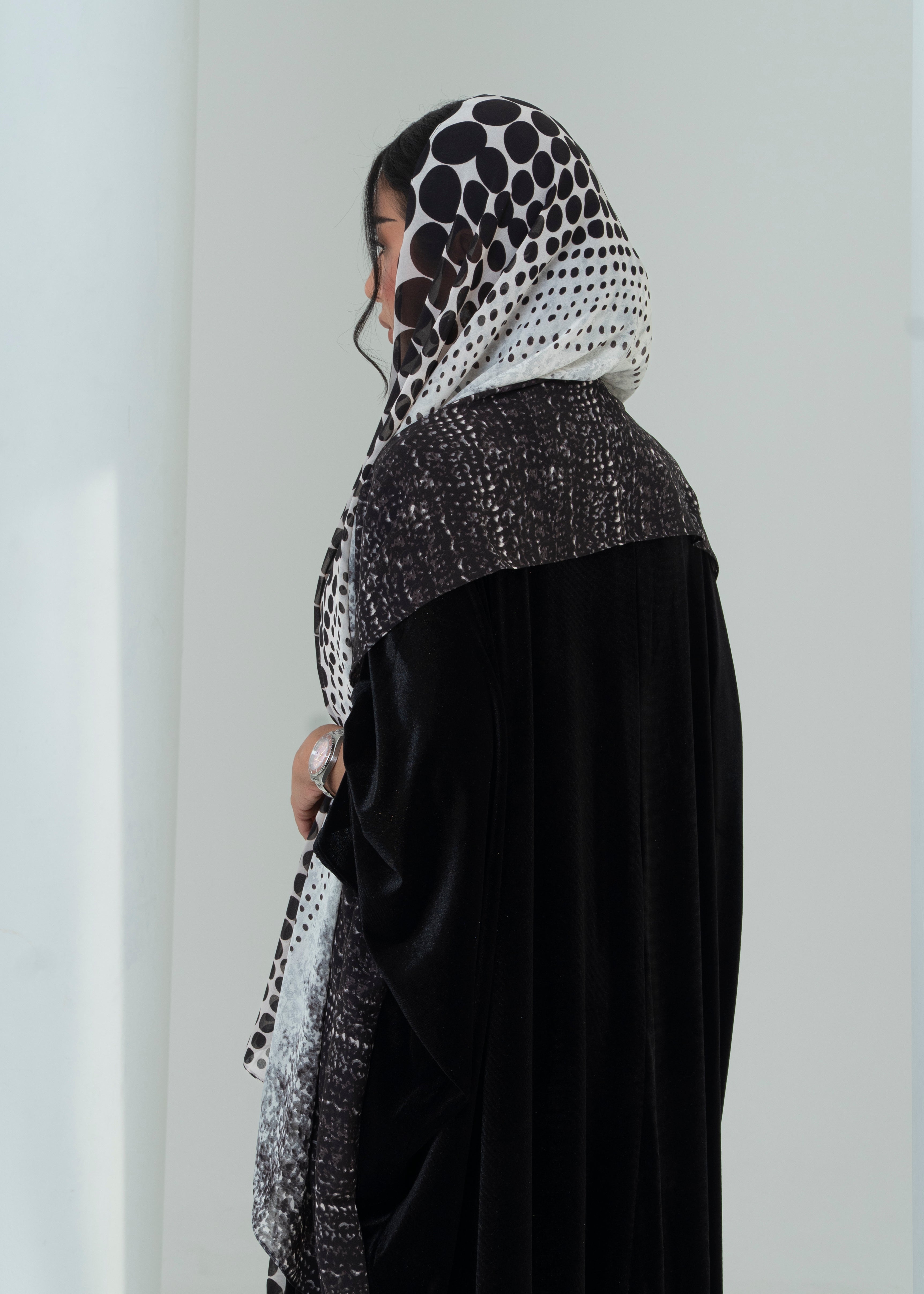 LS194 Black Bisht Cut Summer velvet Abaya (Copy)