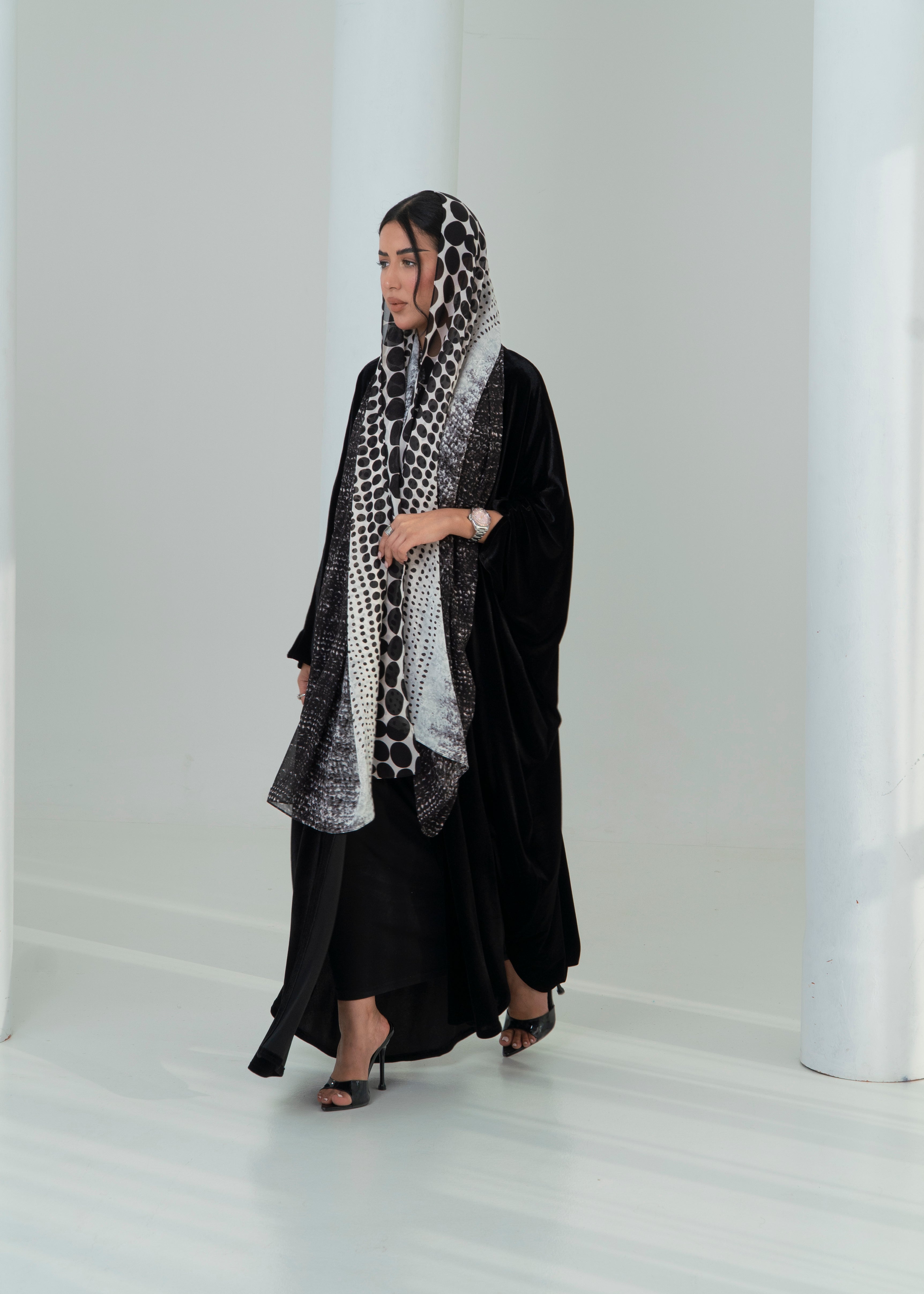 LS194 Black Bisht Cut Summer velvet Abaya (Copy)