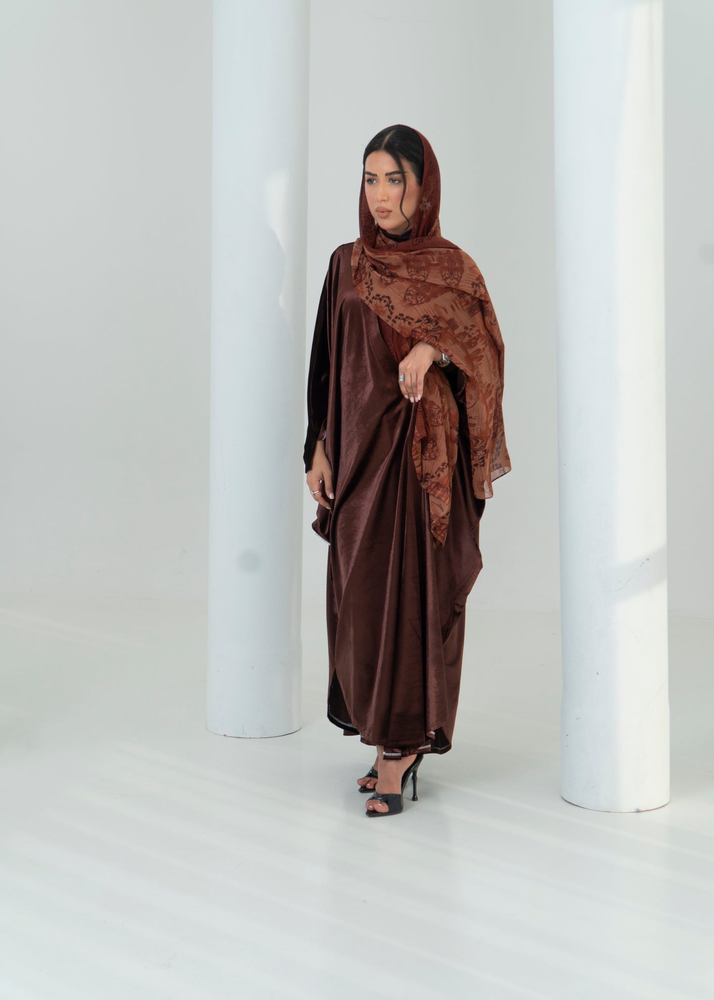 LS195 Brown Bisht Cut velvet Summer  Abaya