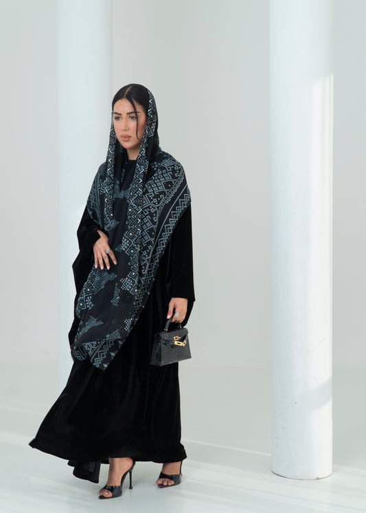 LS193 Black Bisht Cut velvet Summer Abaya (Copy)