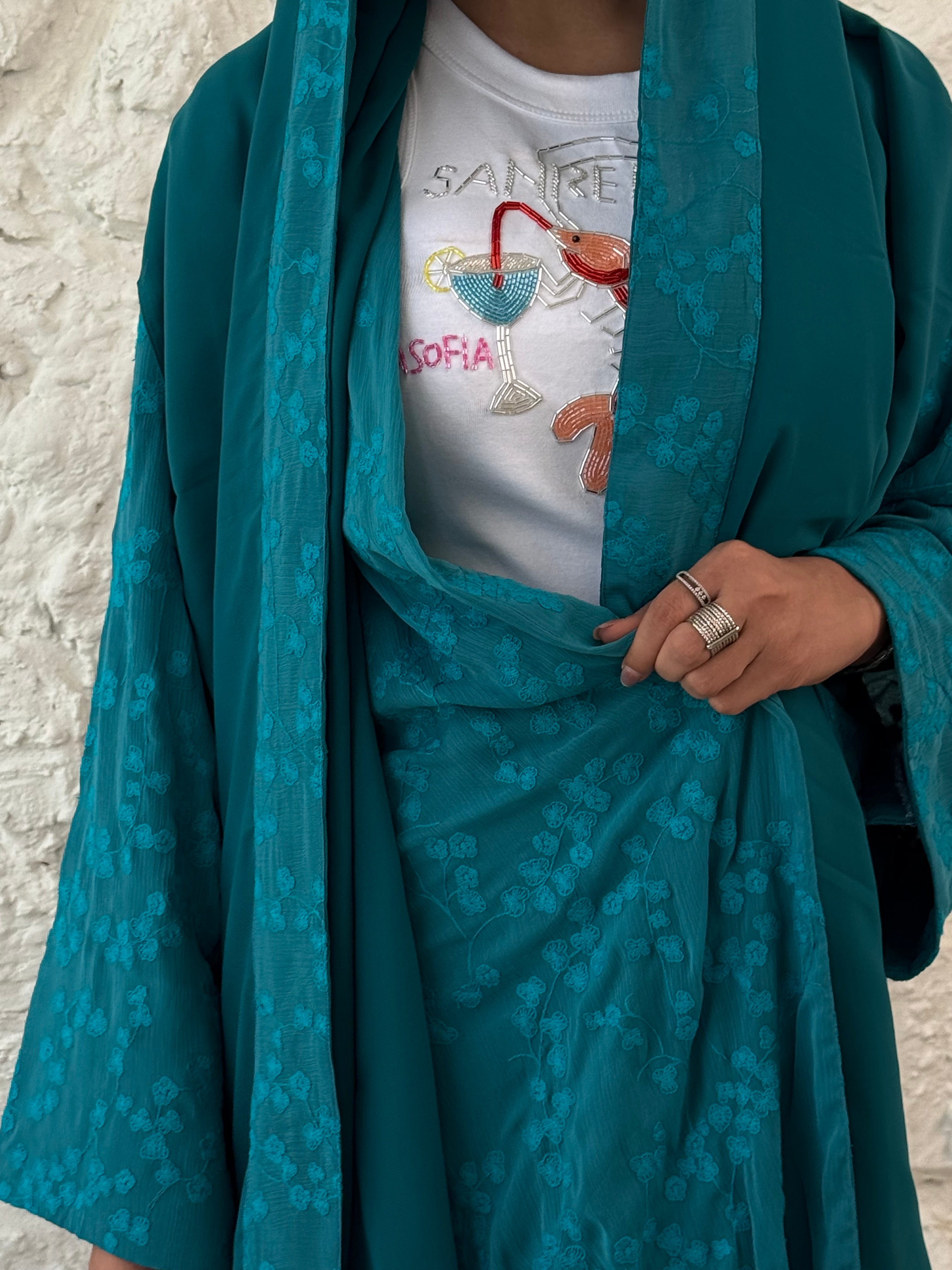 LS161 Turquoise A Cut Modest Abaya