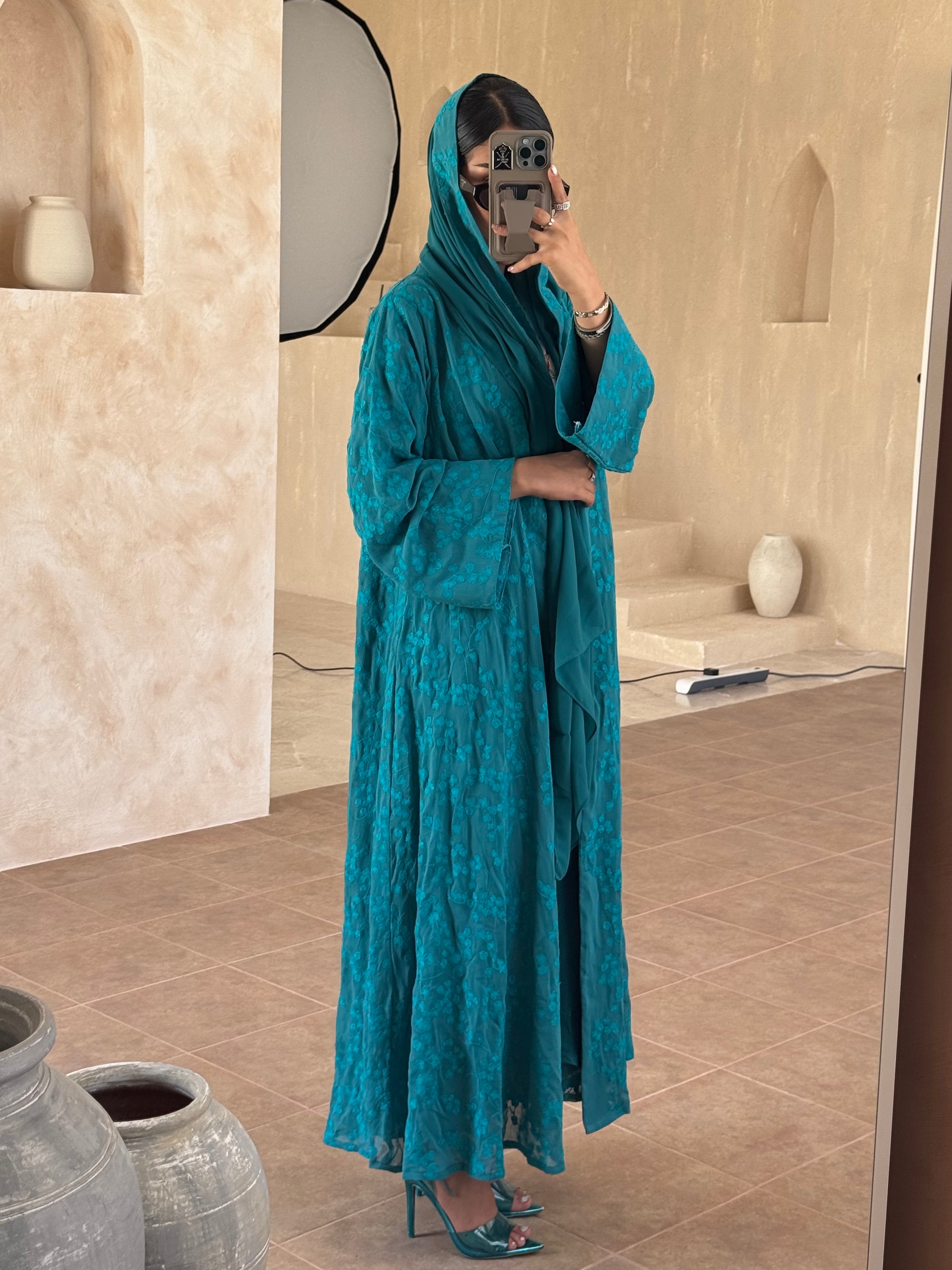 LS161 Turquoise A Cut Modest Abaya