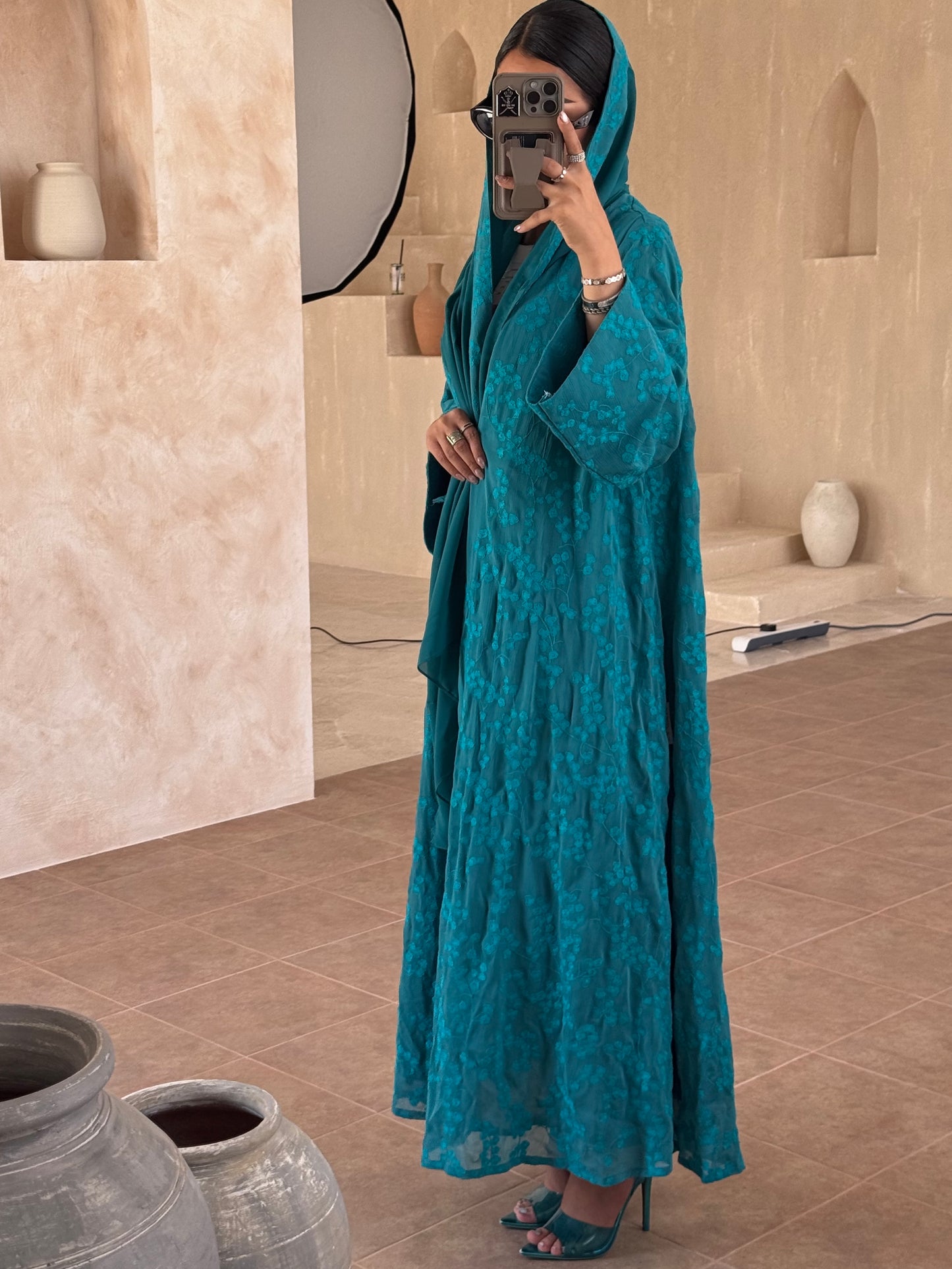 LS161 Turquoise A Cut Modest Abaya
