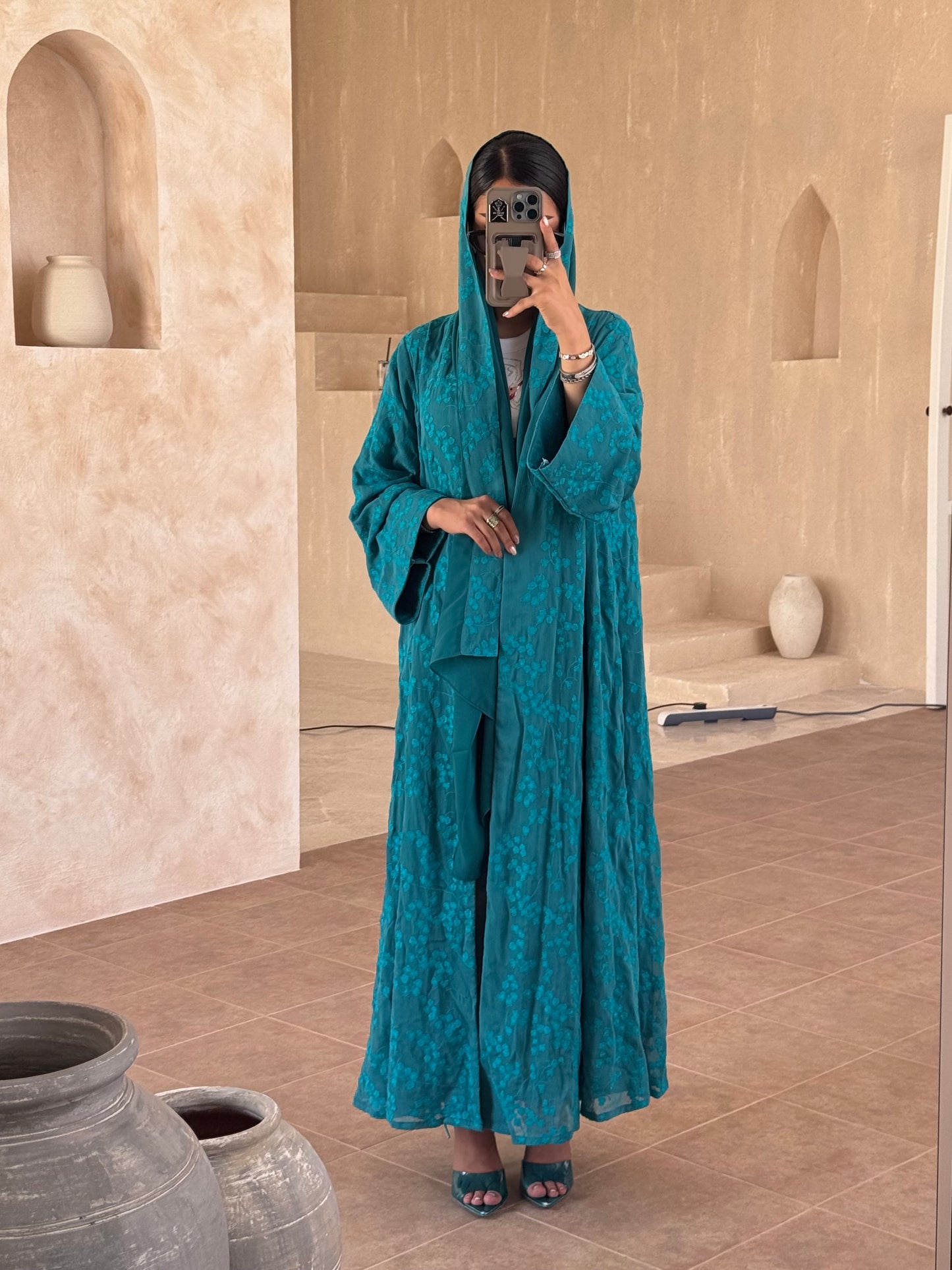 LS161 Turquoise A Cut Modest Abaya