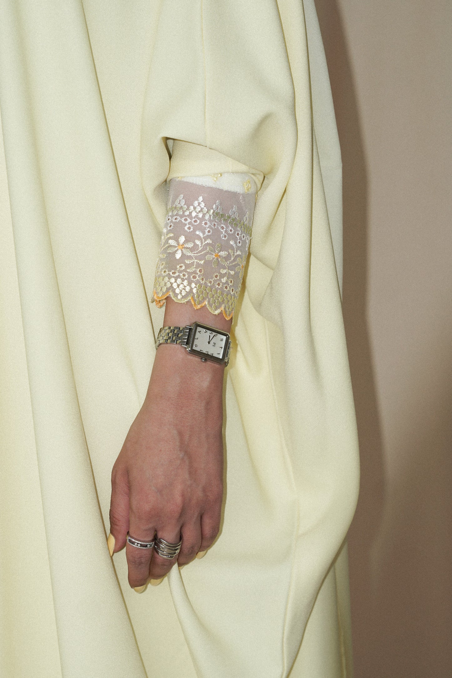 LS166 - Yellow  Bisht Cut Summer Abaya