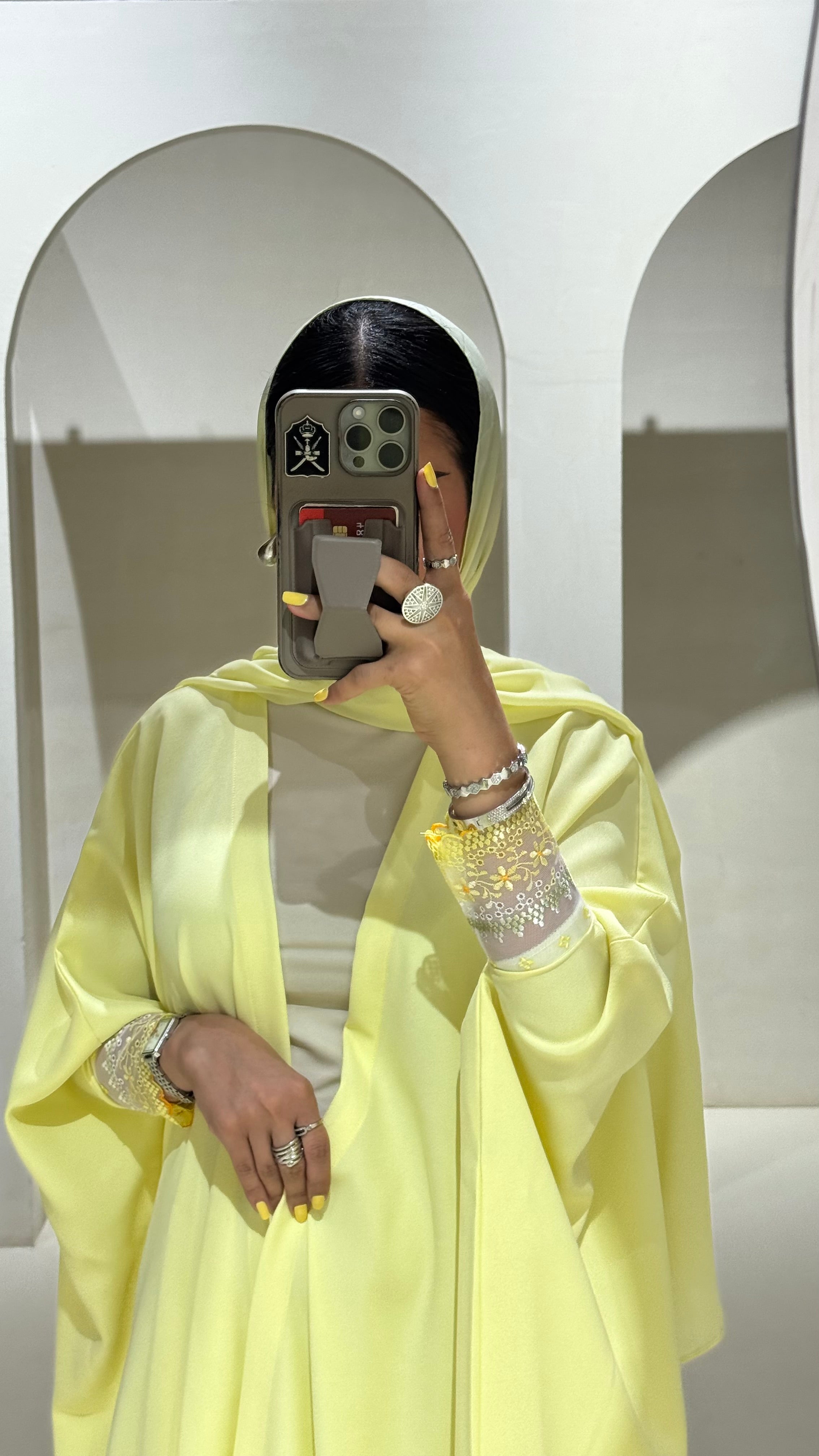 LS166 - Yellow  Bisht Cut Summer Abaya