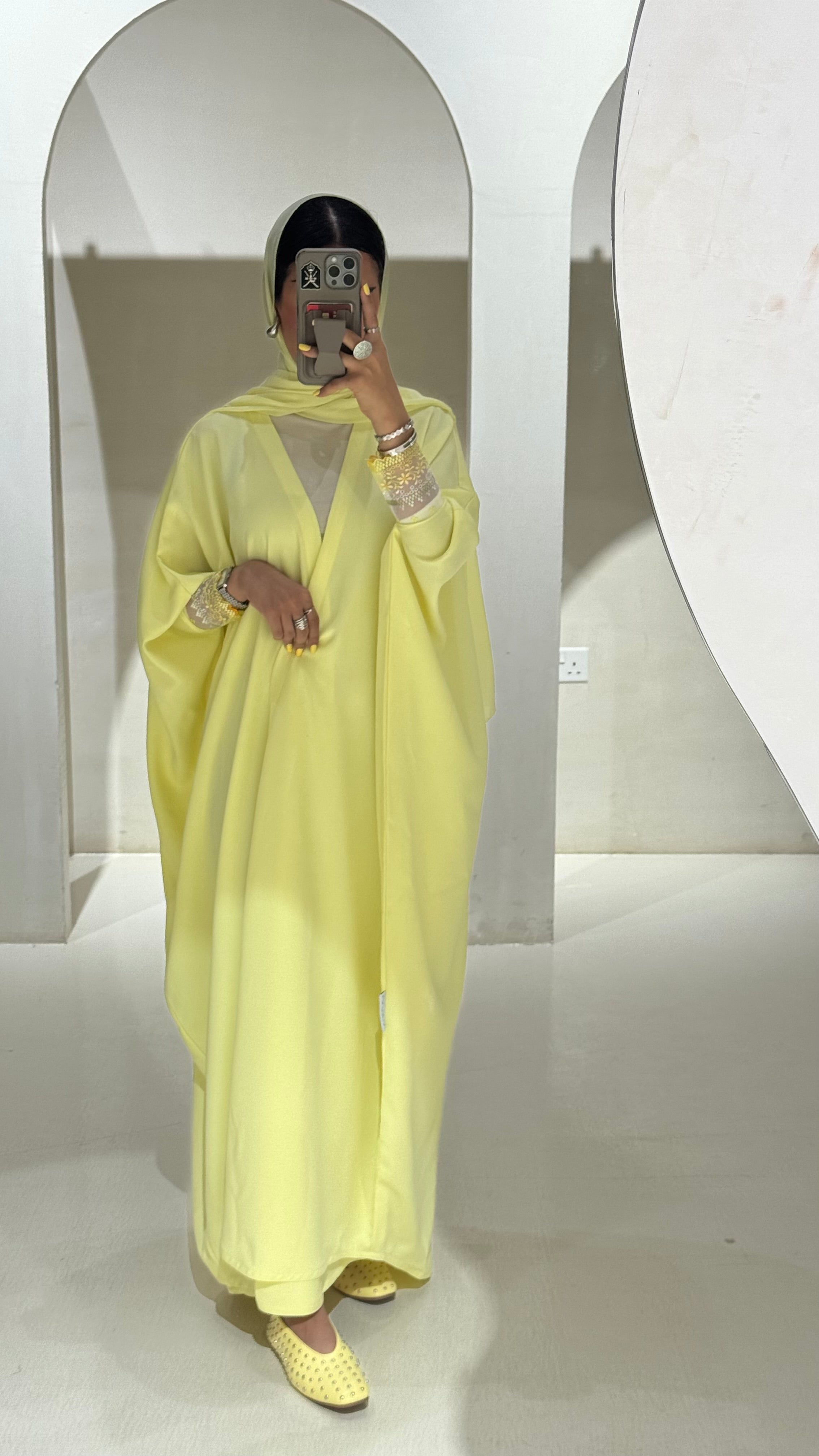 LS166 - Yellow  Bisht Cut Summer Abaya
