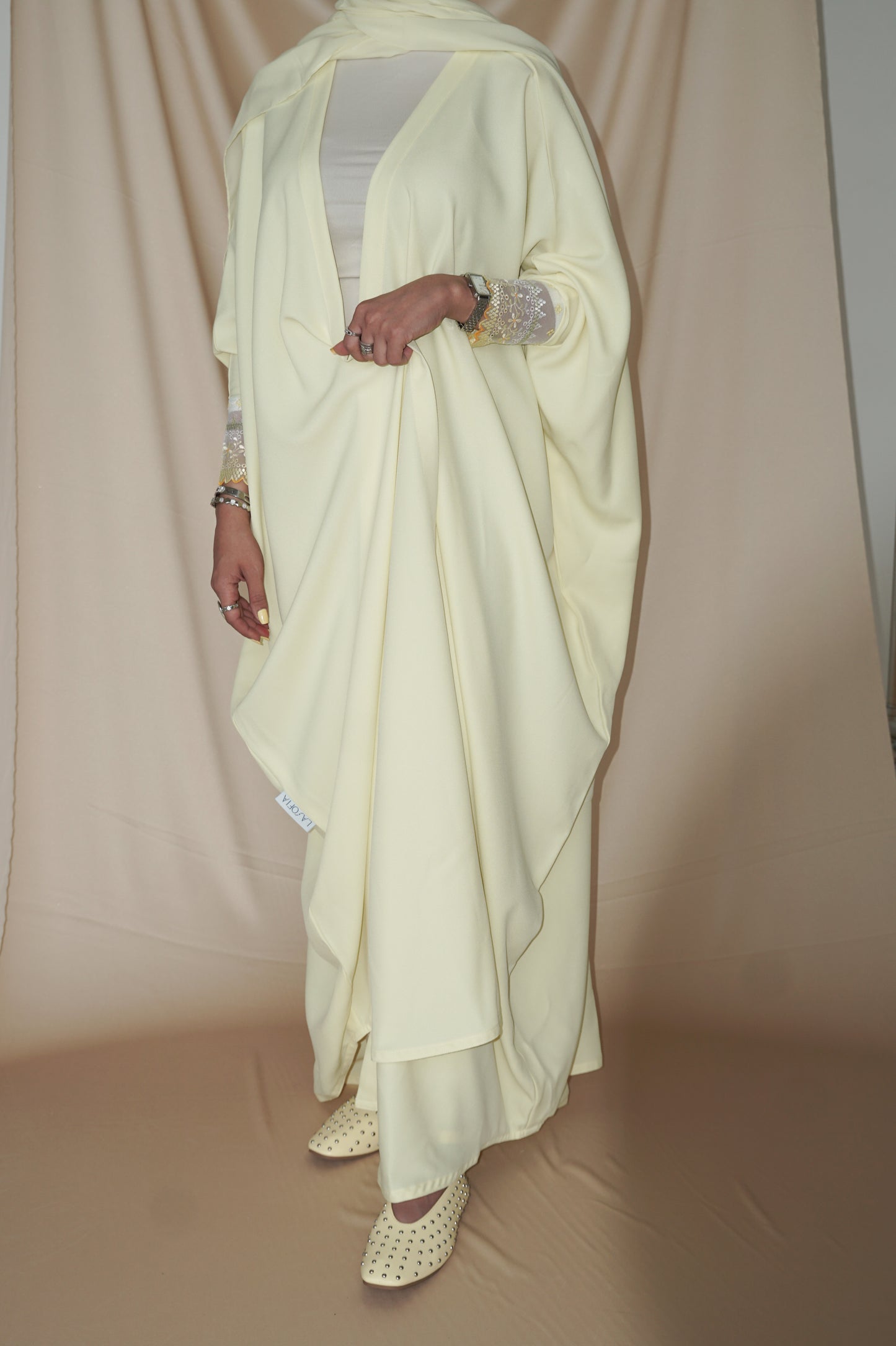 LS166 - Yellow  Bisht Cut Summer Abaya