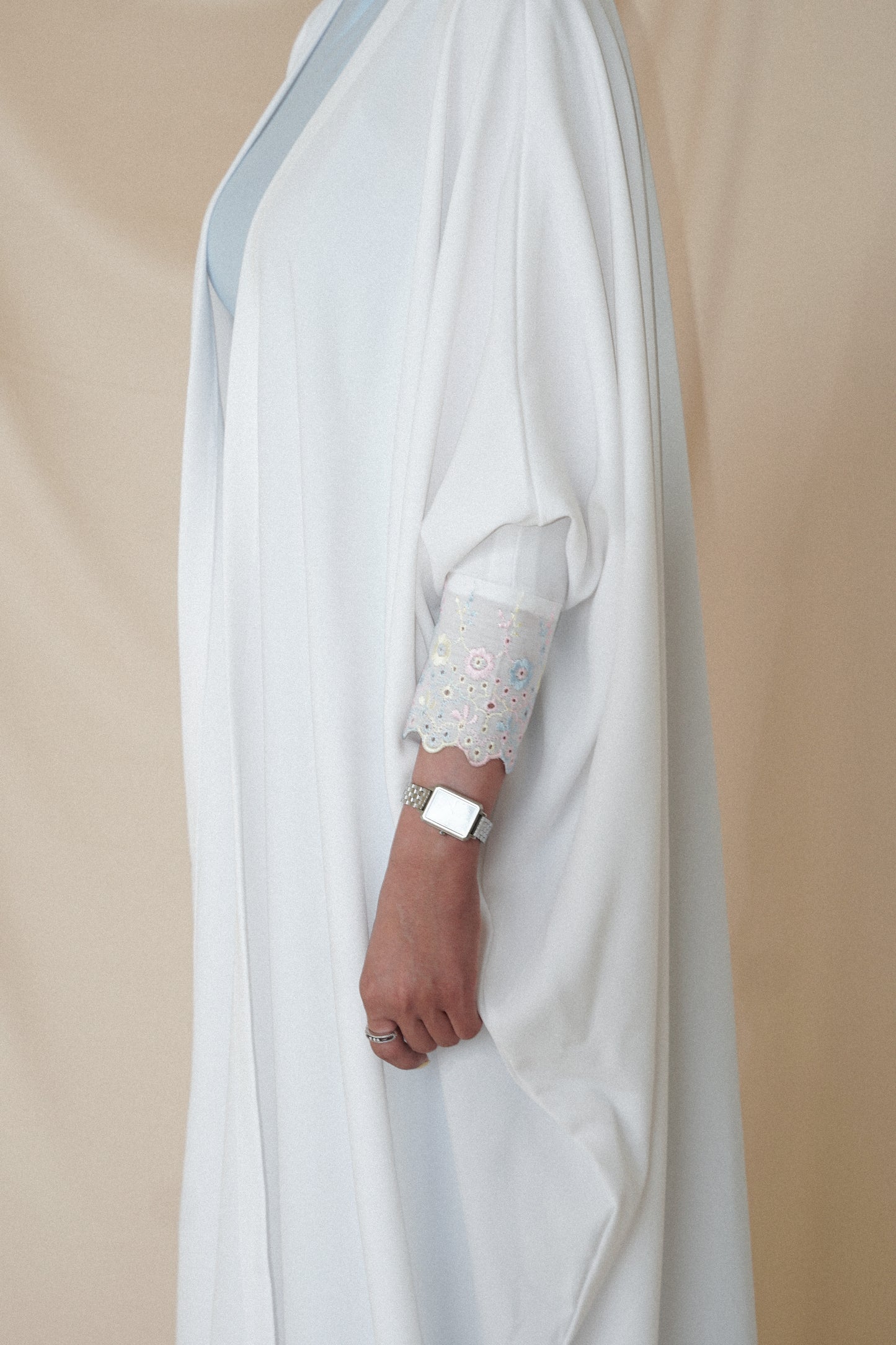 LS163 - white Bisht Cut Summer Abaya