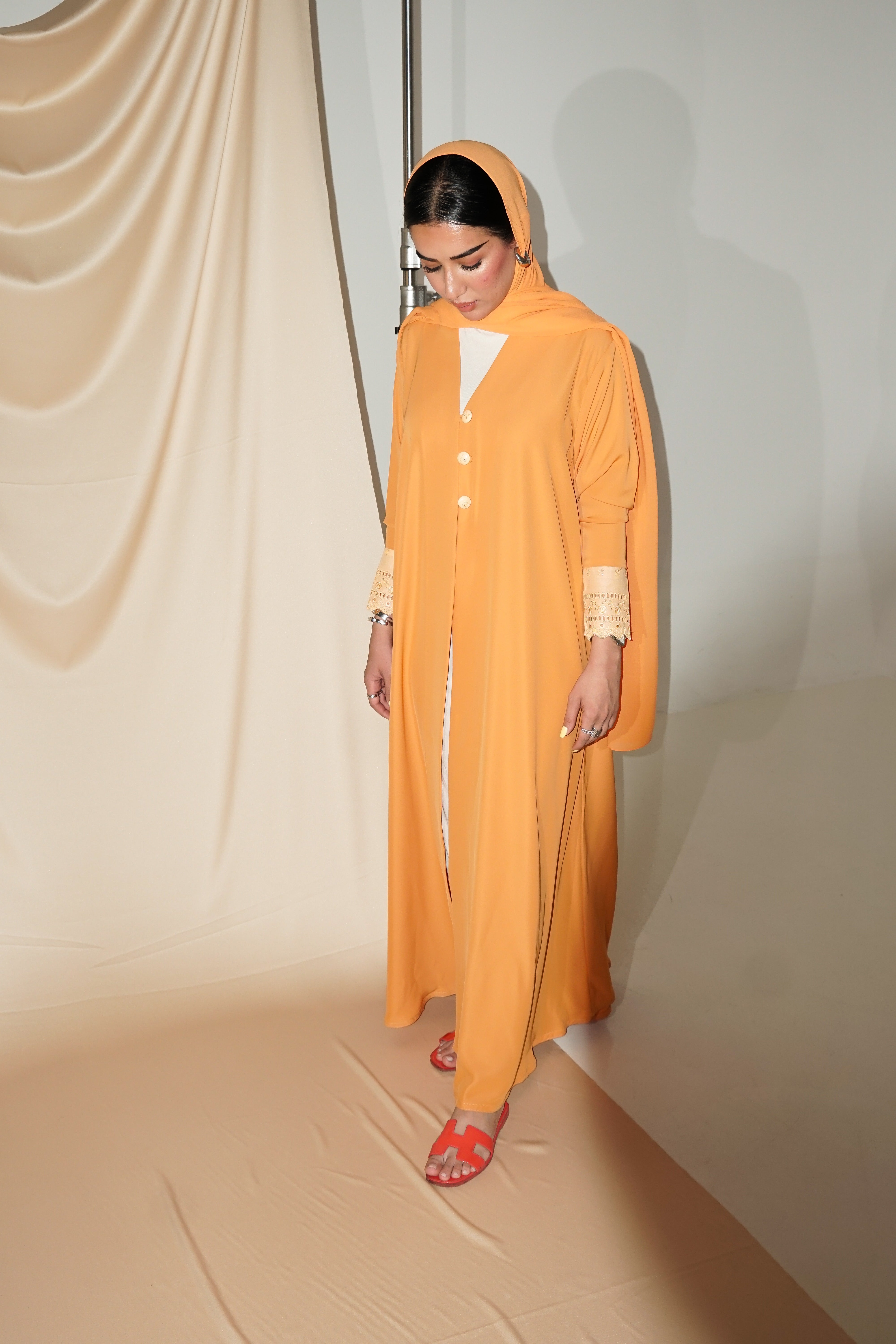 LS165 - Orange A Cut Summer Abaya