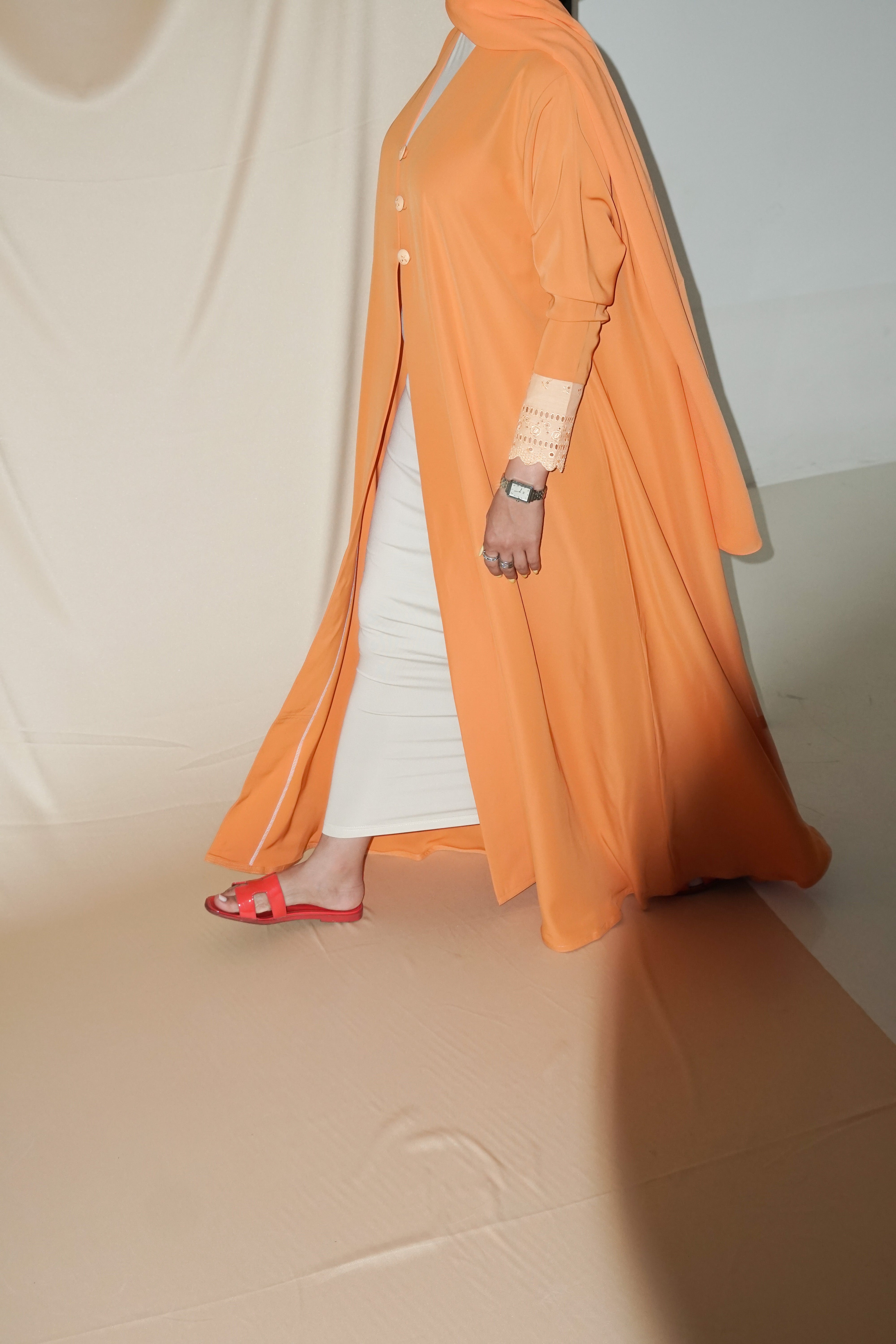 LS165 - Orange A Cut Summer Abaya
