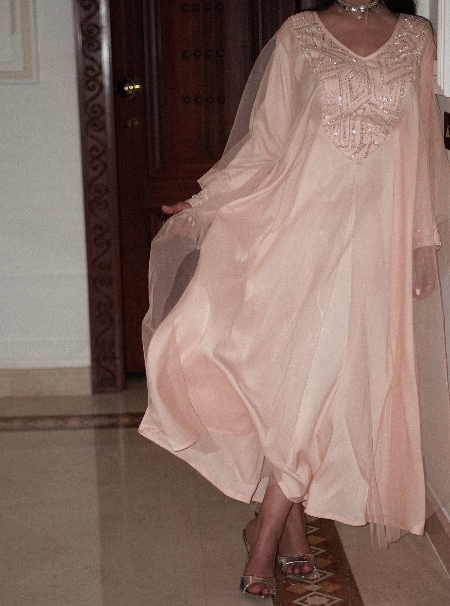 LS179 Peach Acut Modest Dress