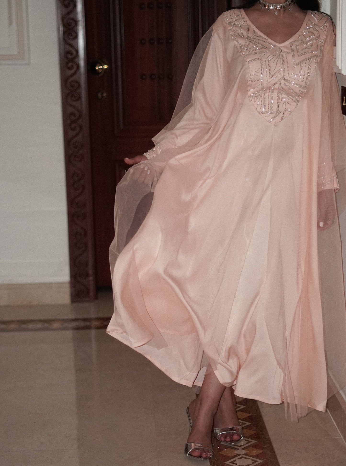 LS179 Peach Acut Modest Dress
