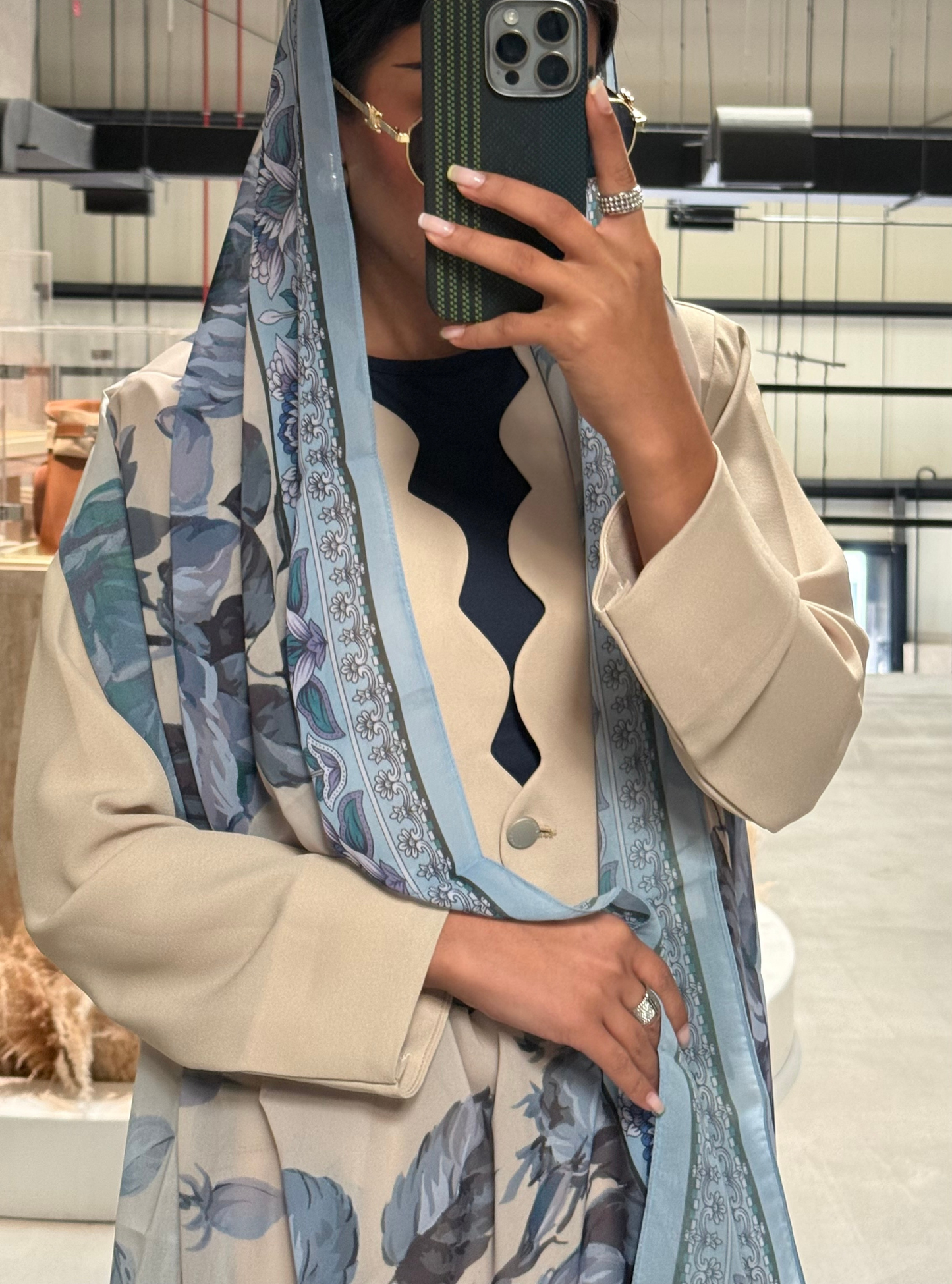 LS184 Beige Blazer A Cut Summer Abaya