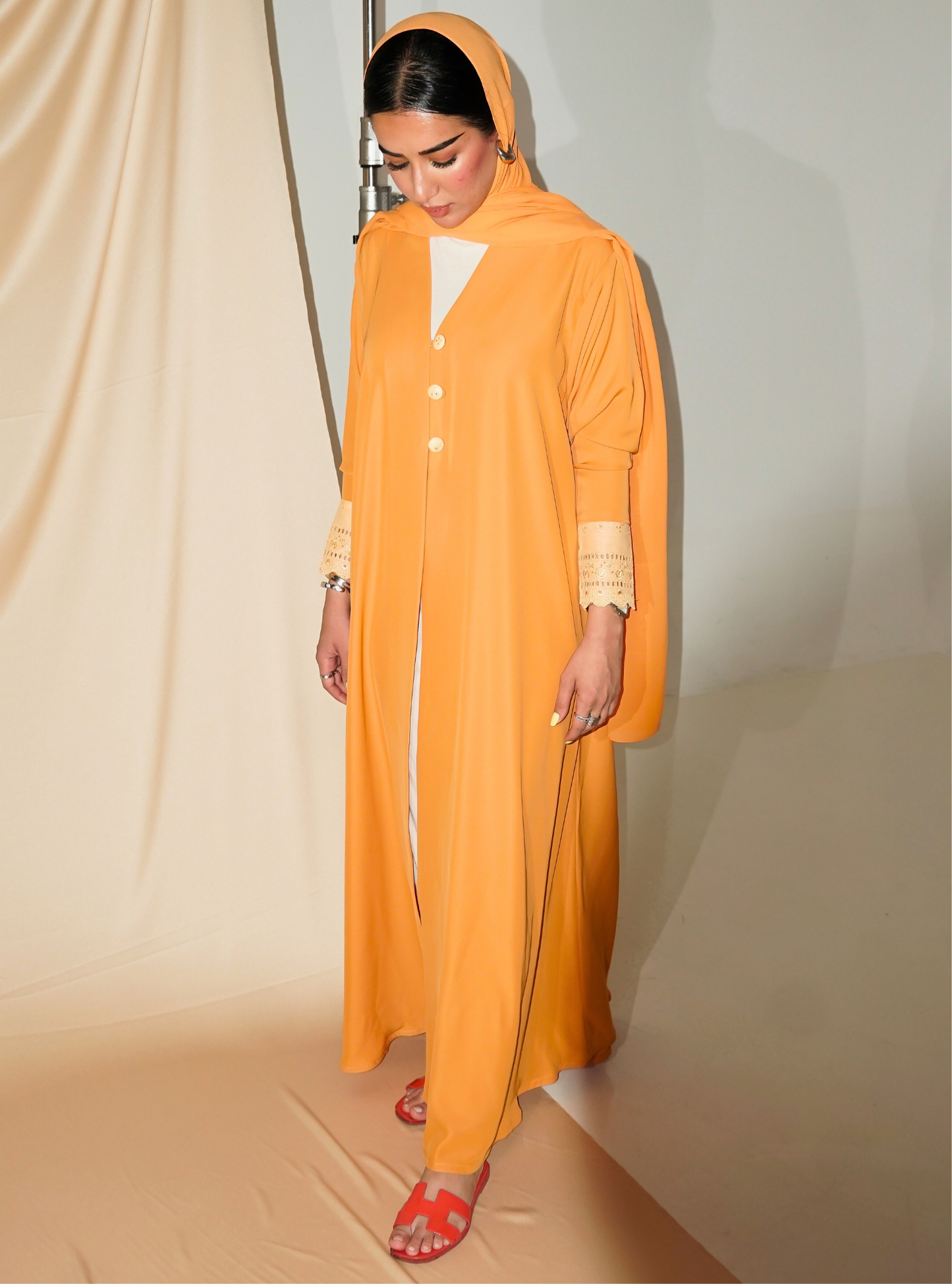 LS165 - Orange A Cut Summer Abaya