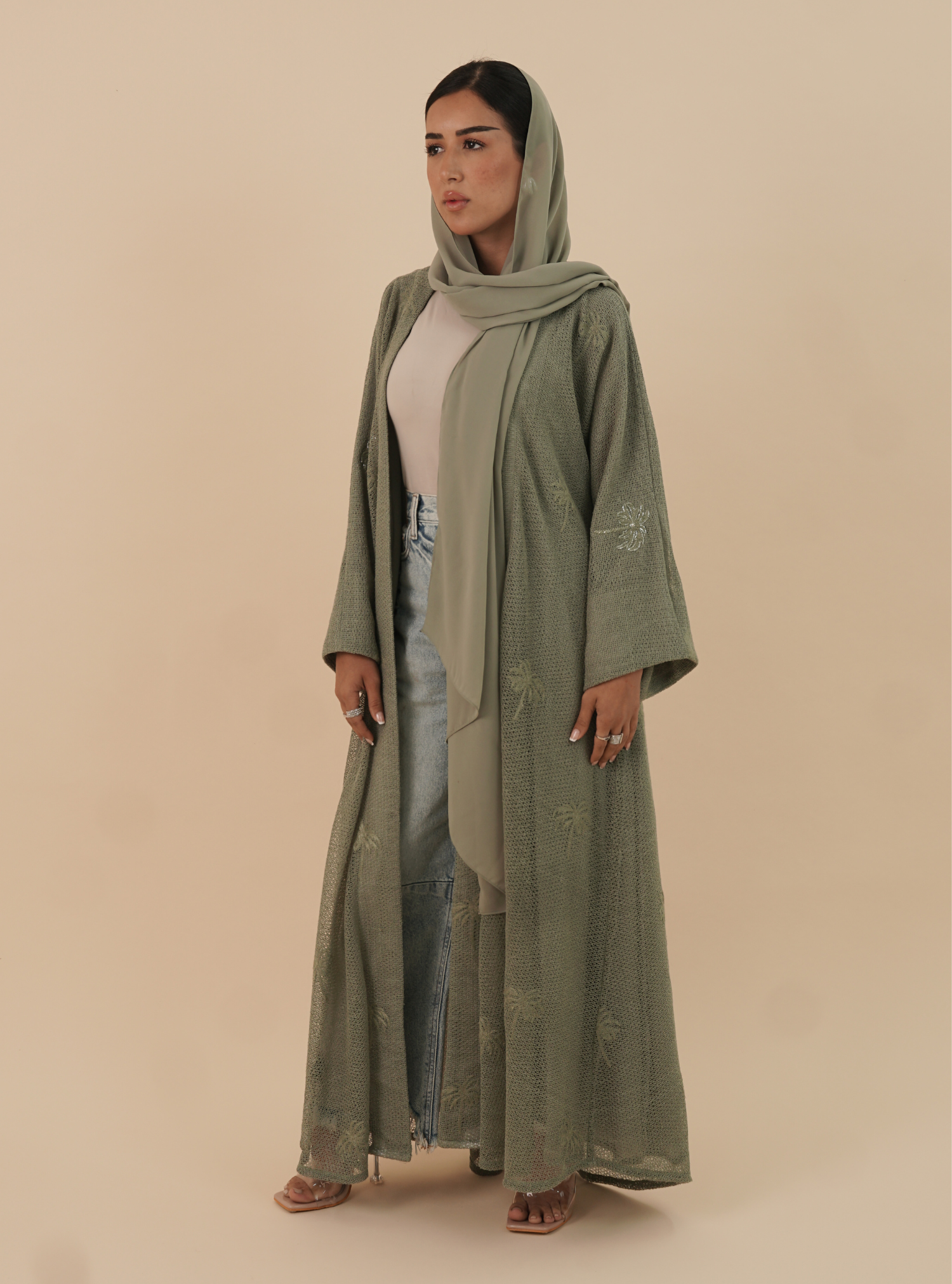 LS172 Green   A Cut Summer Abaya
