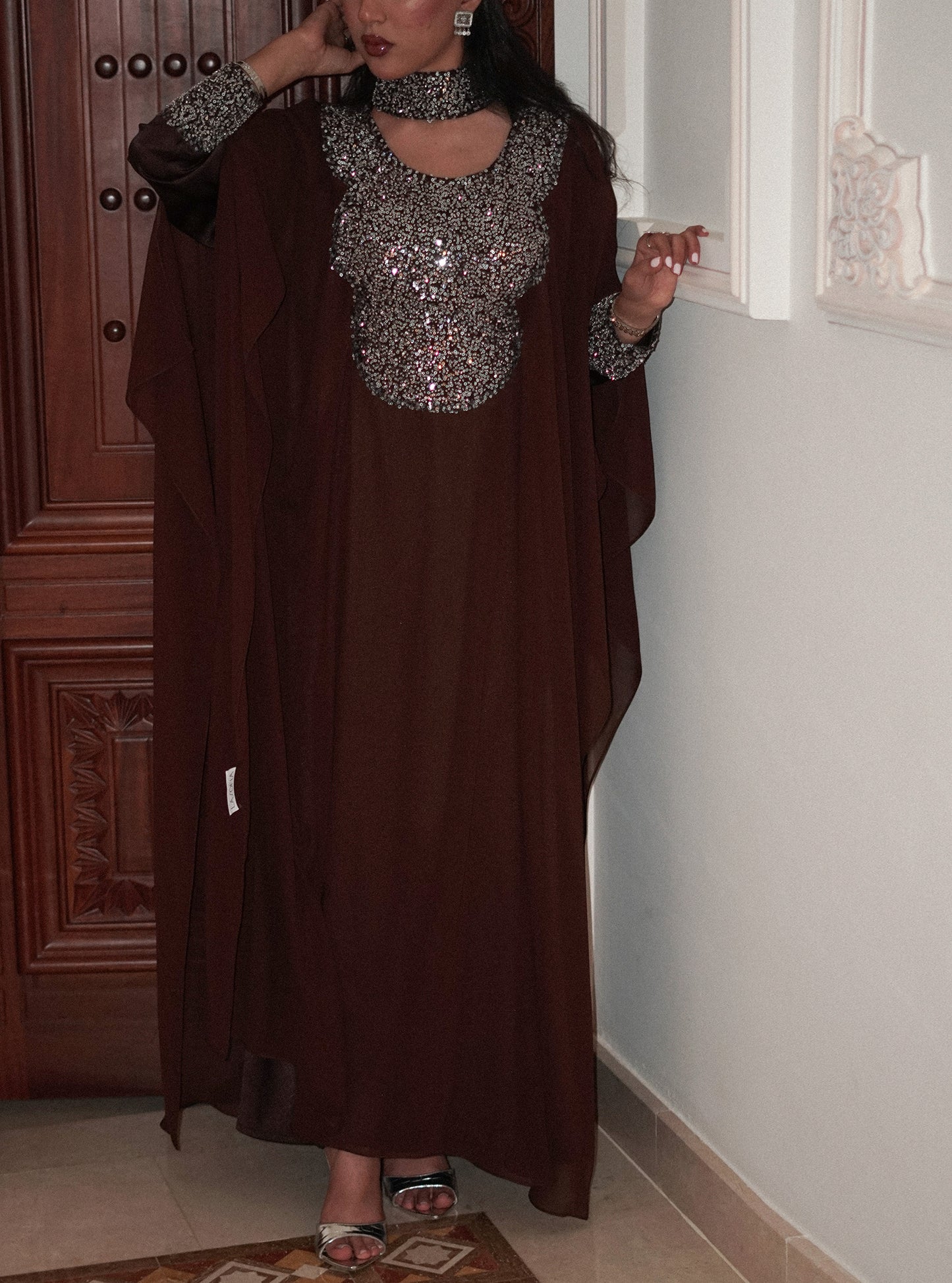 LS176 Dark Brown Half Bisht Dress