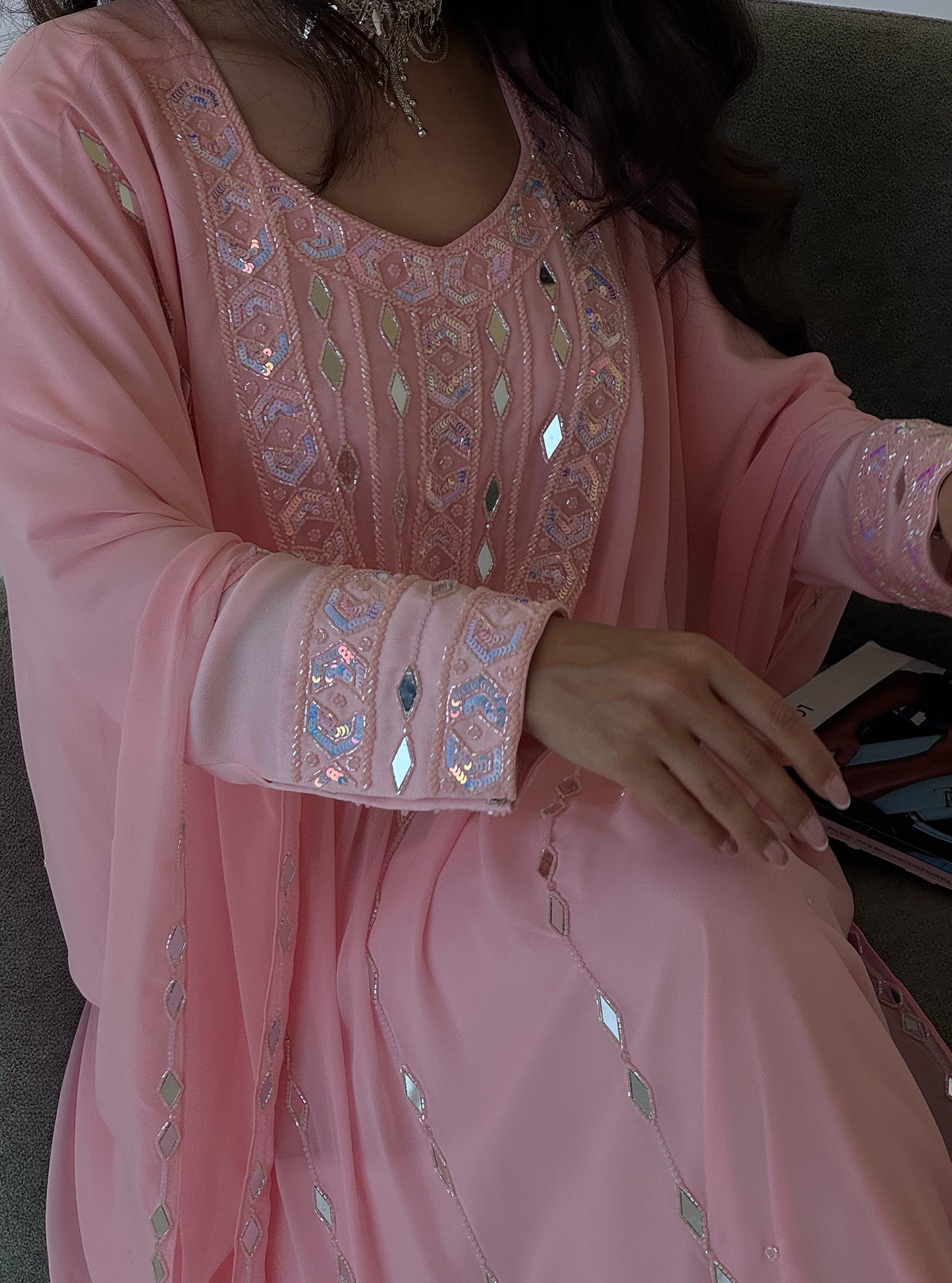 LS186 Pink Acut Modest Dress