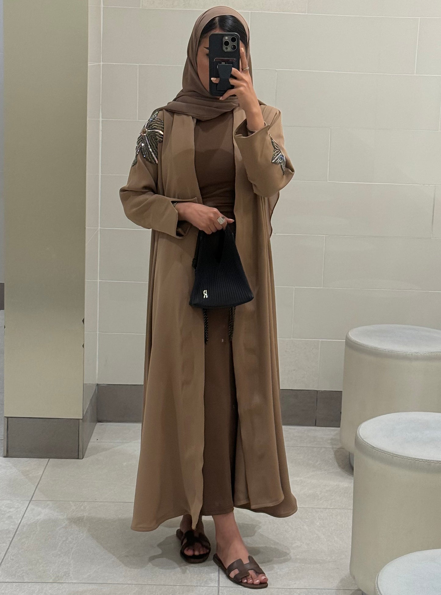 LS139 Brown Acut modest Abaya