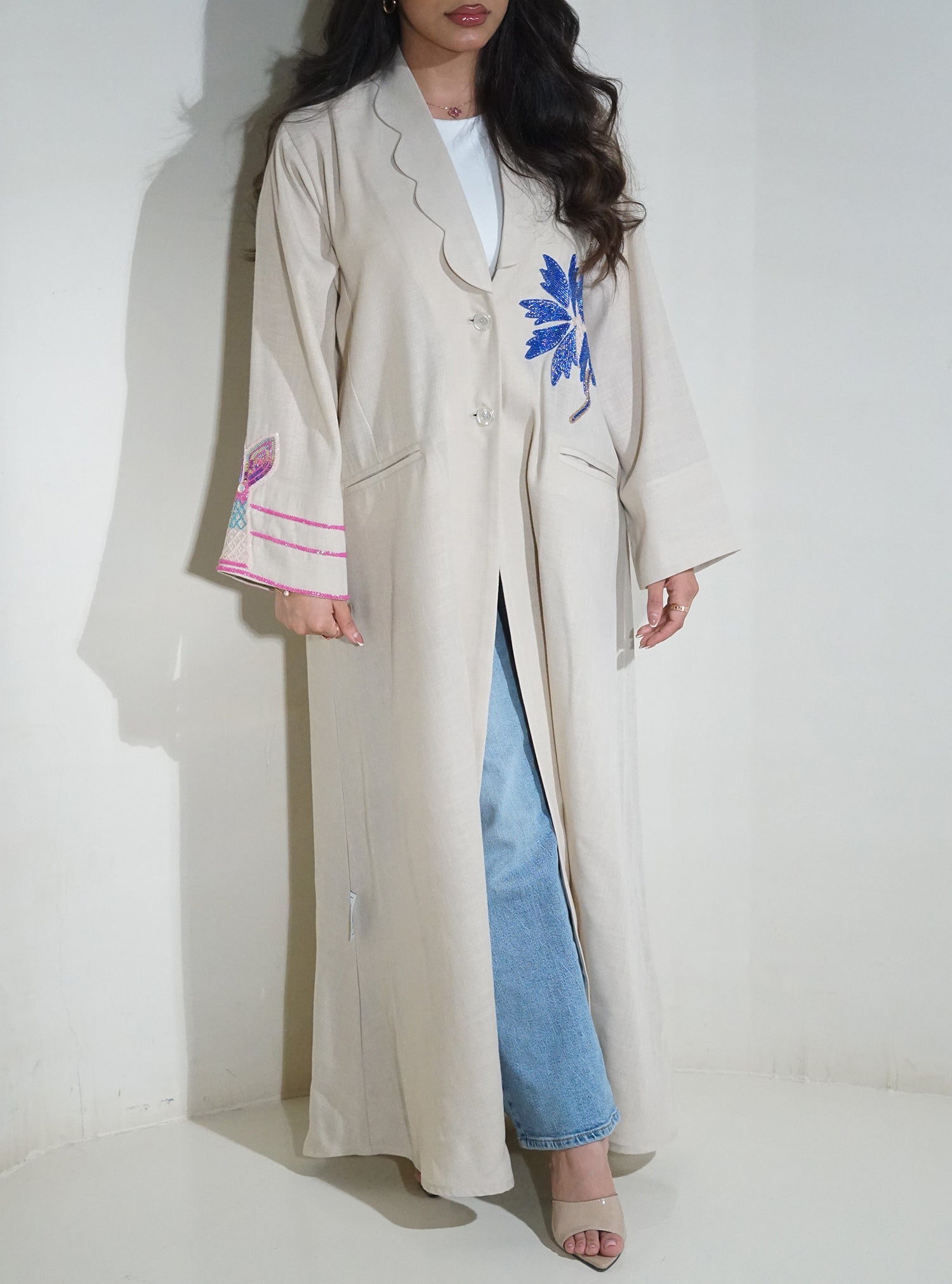 LS127 Beige Acut Modest Abaya