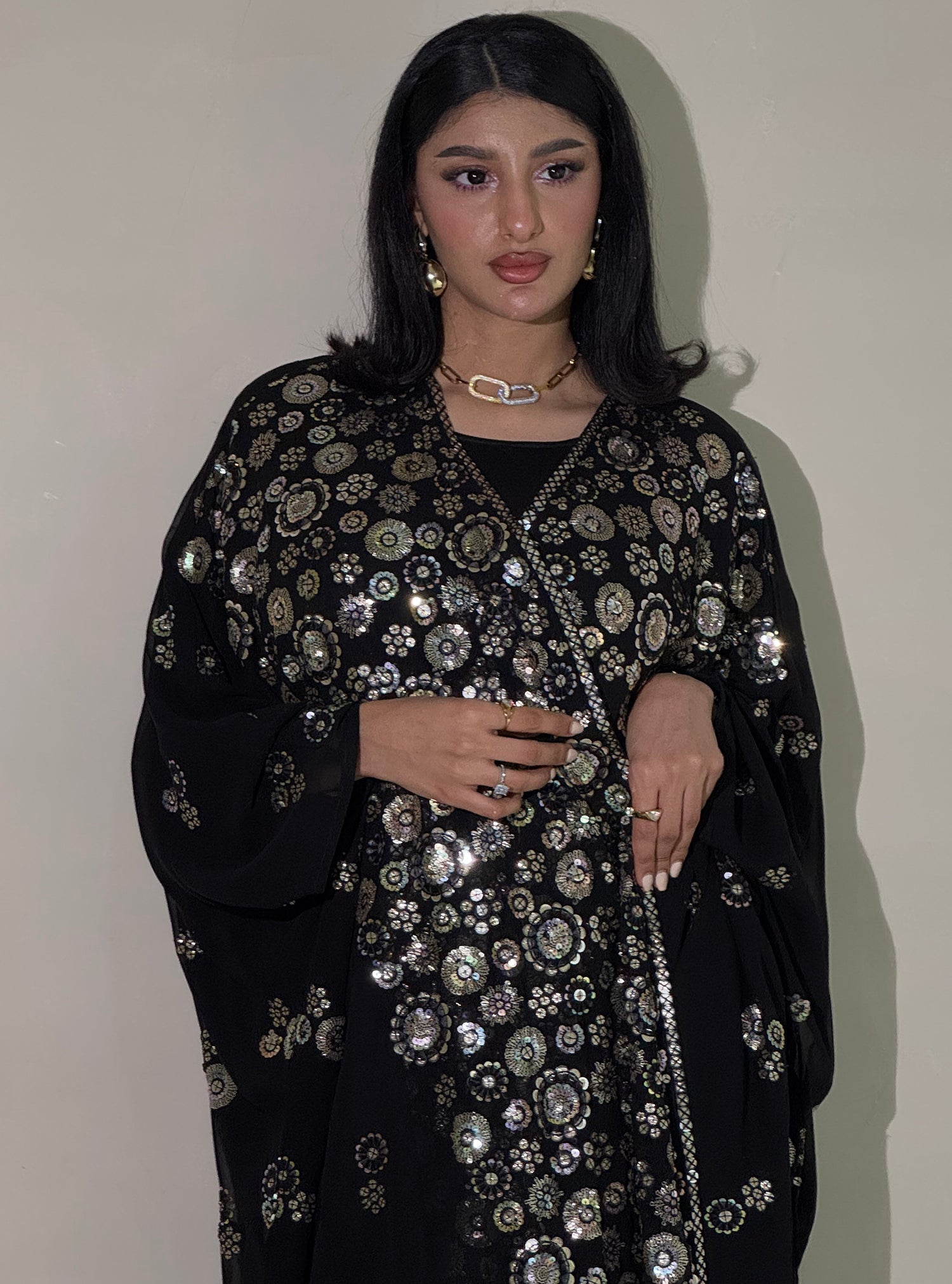 LS171 Black Bisht Cut Evening Wear