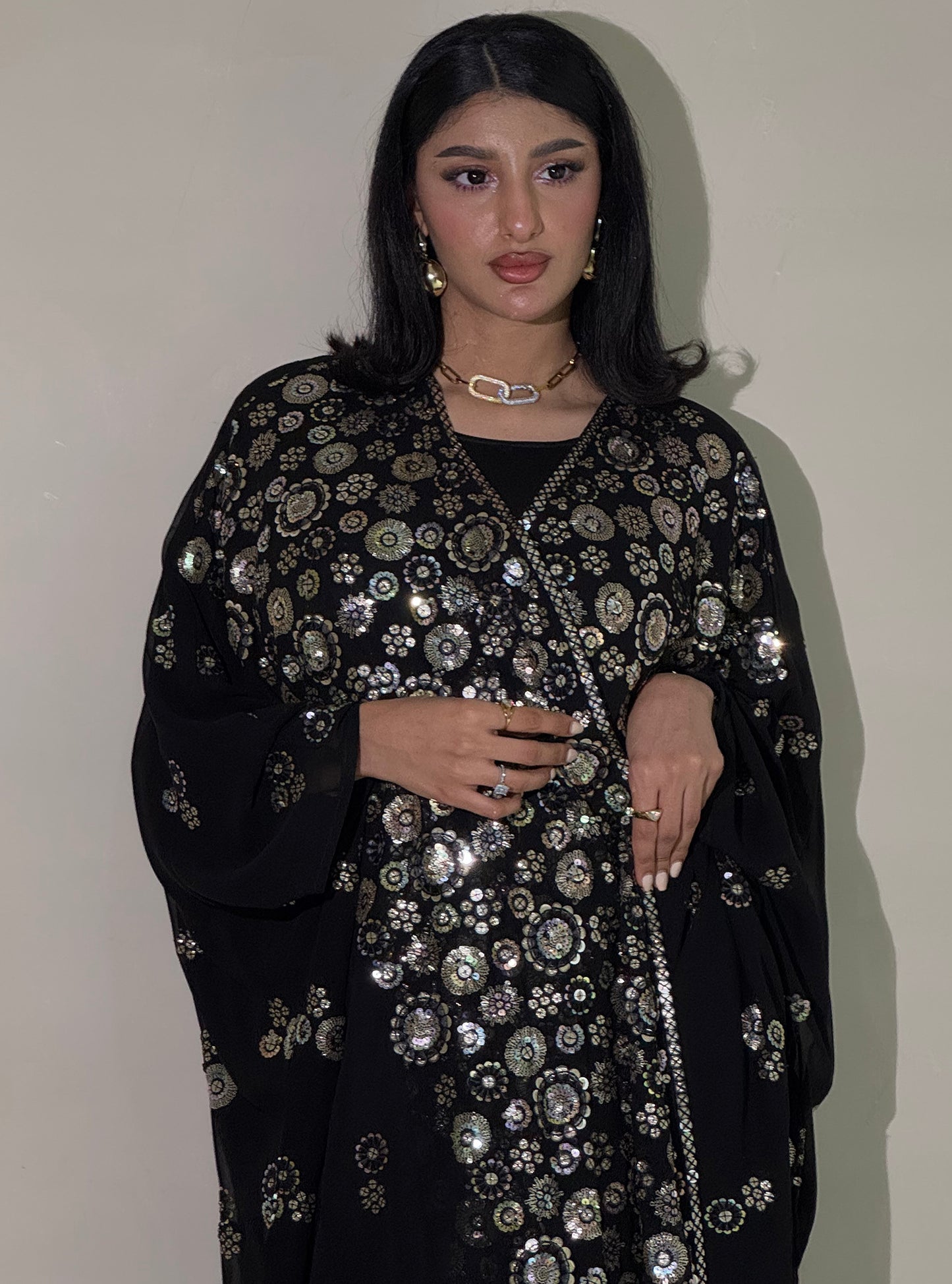 LS171 Black Bisht Cut Evening Wear