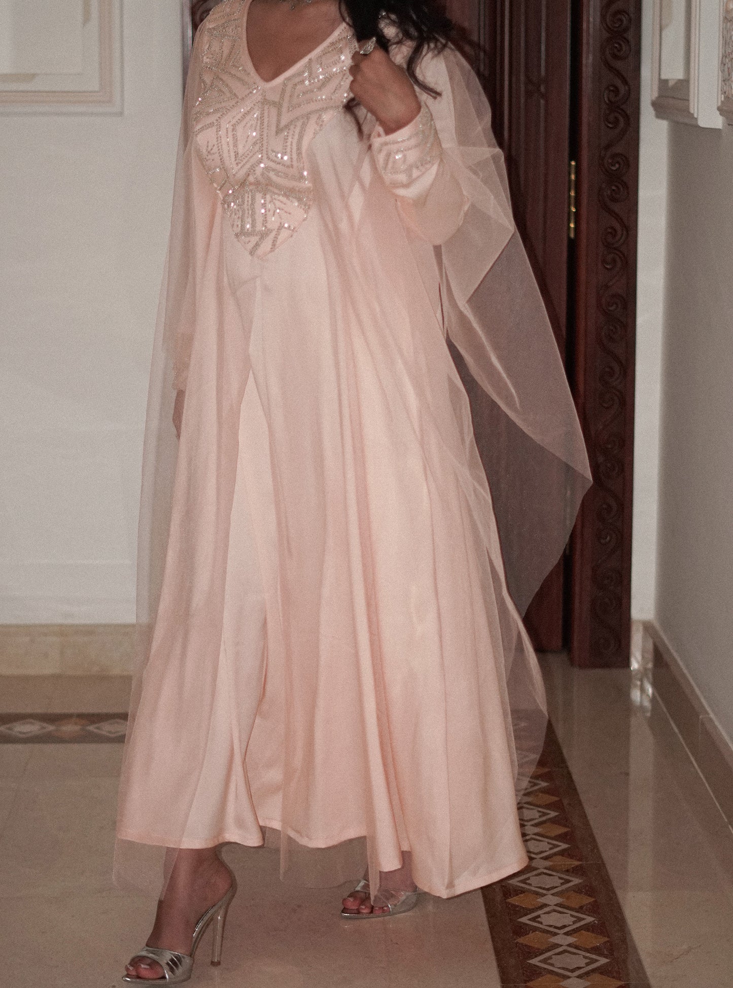 LS179 Peach Acut Modest Dress