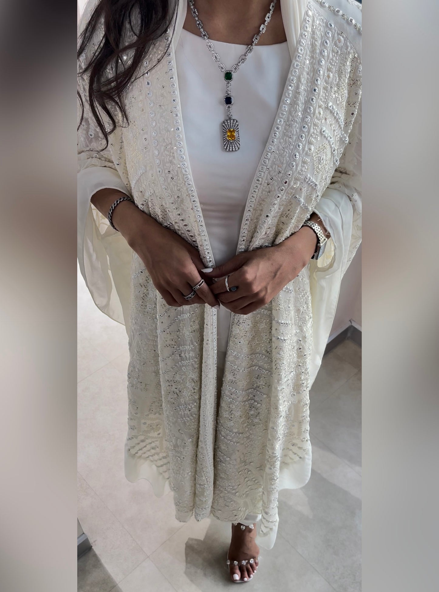 LS137 Off White Bisht Evening Wear