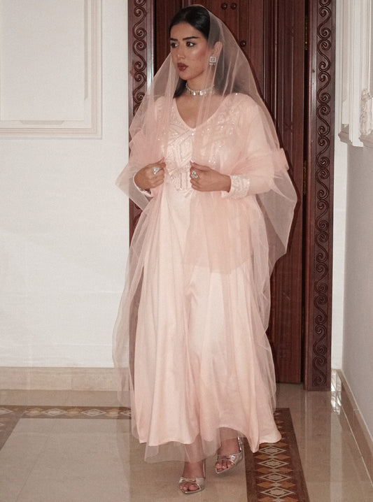LS179 Peach Acut Modest Dress