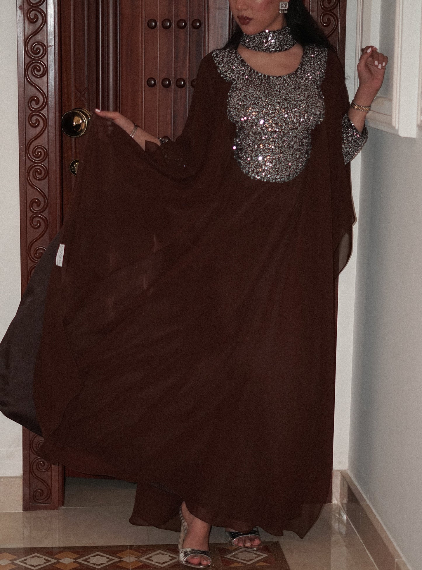 LS176 Dark Brown Half Bisht Dress