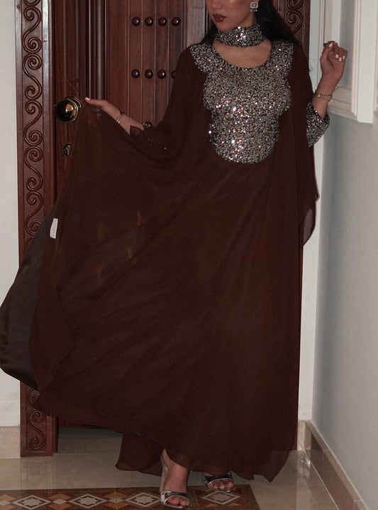LS176 Dark Brown Half Bisht Dress