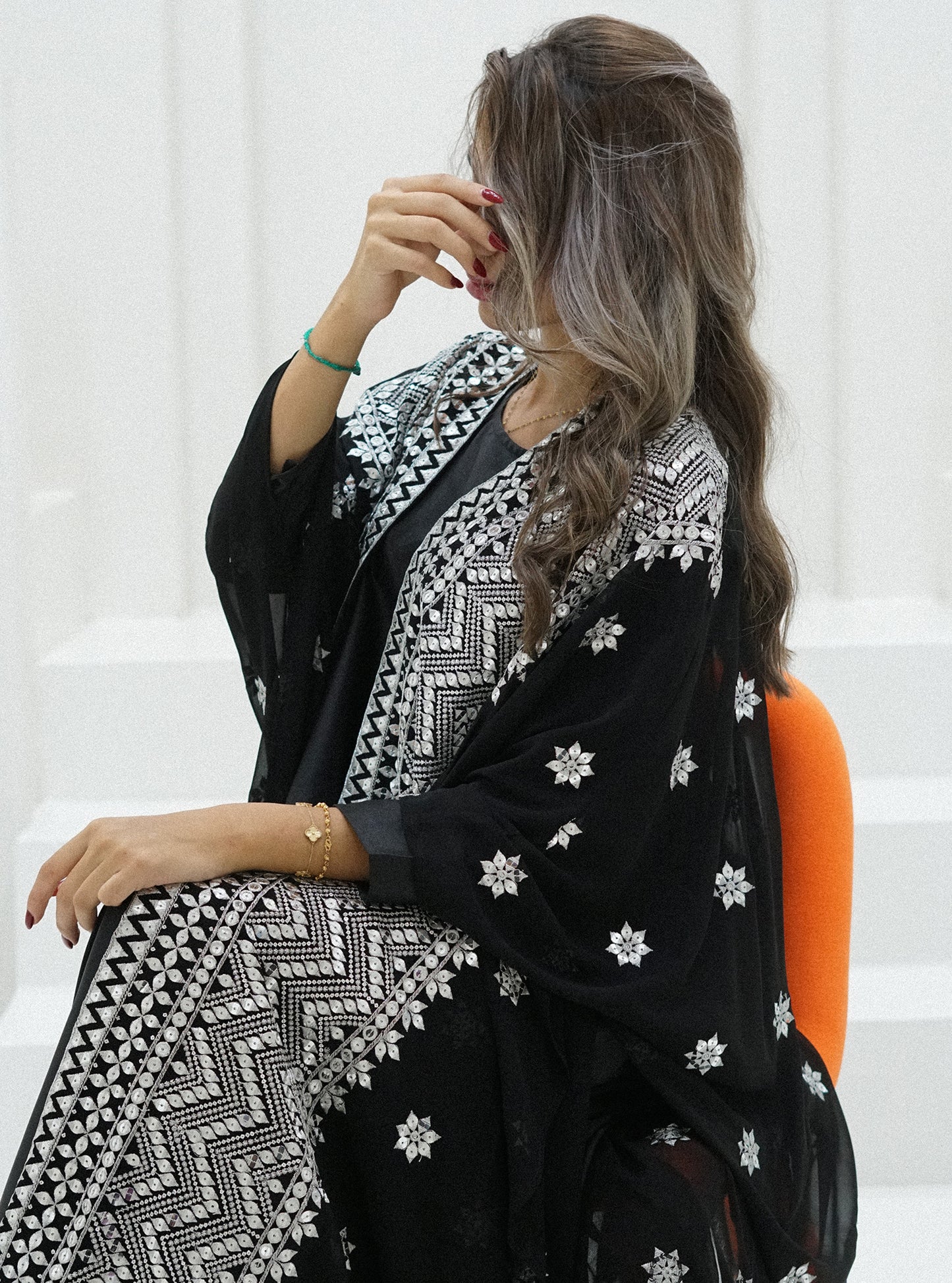 LS159 - Black Bisht Cut Embroidered Abaya